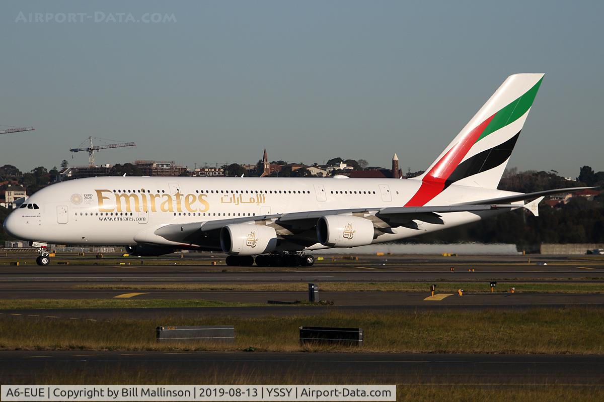 A6-EUE, 2016 Airbus A380-861 C/N 217, taxiing to 3-4L