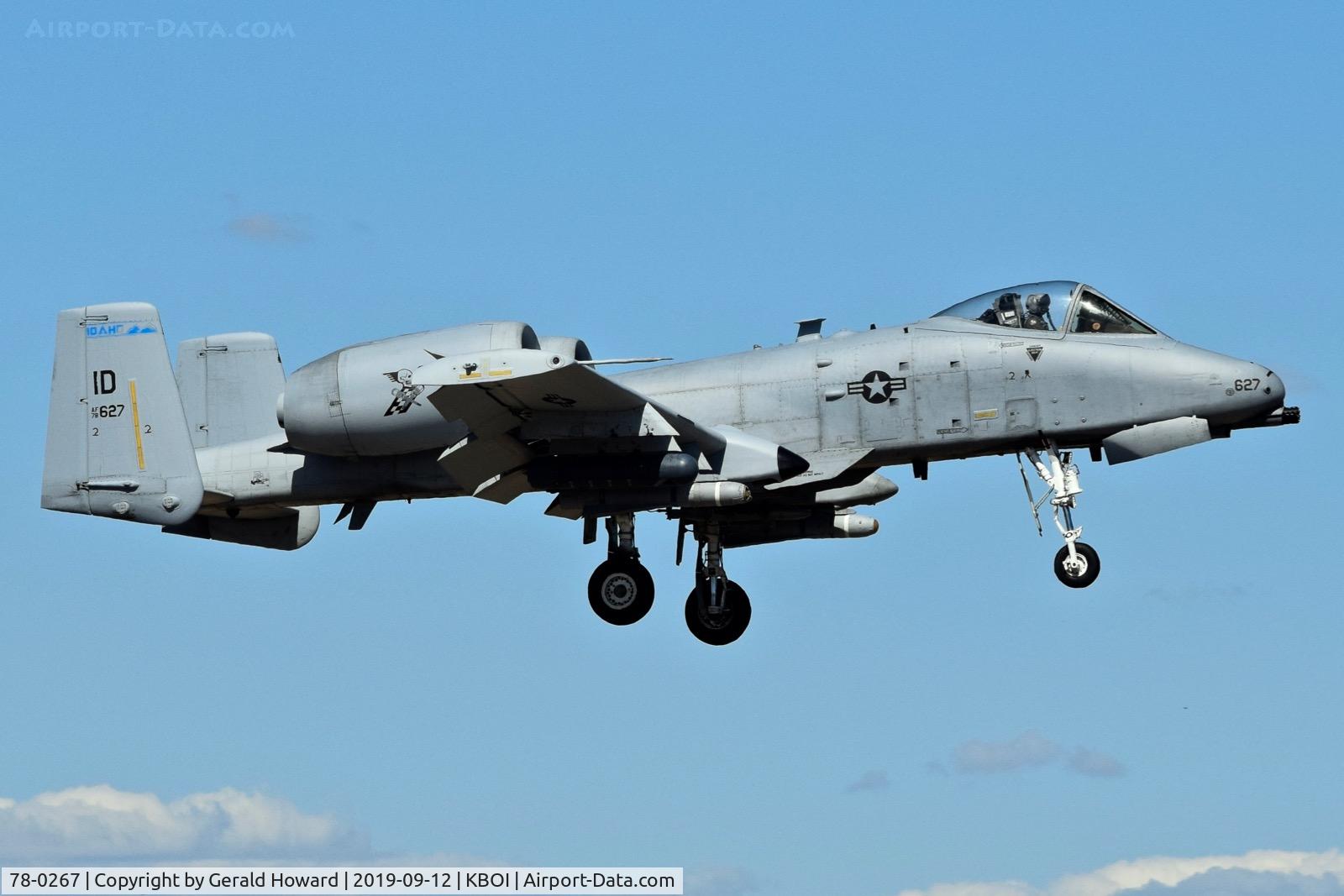 78-0267, 1978 Fairchild Republic A-10A Thunderbolt II C/N A10-0267, Landing RWY 10R.  190th Fighter Sq., 124 Fighter Wing, Idaho ANG.