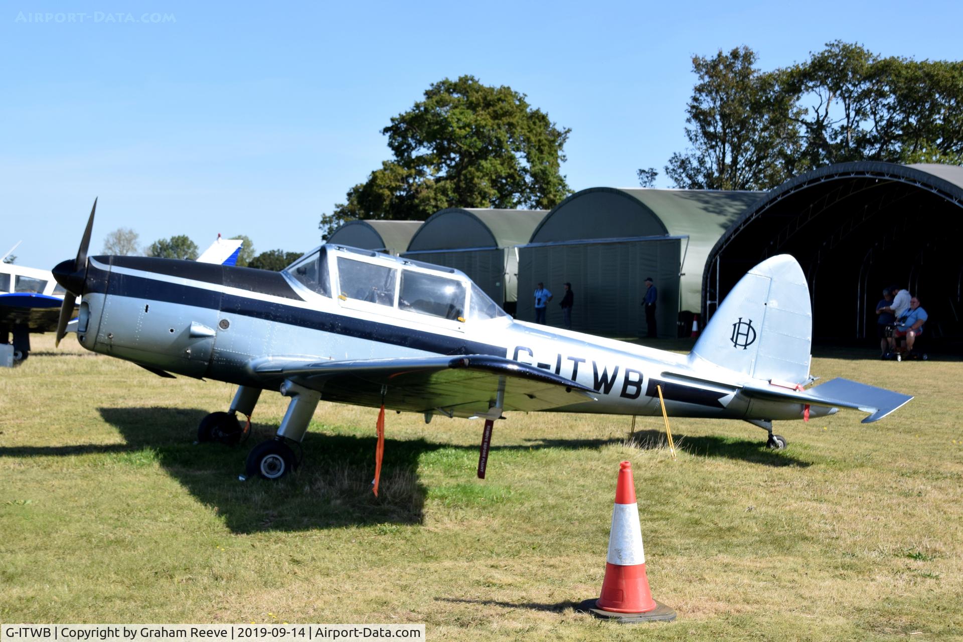 G-ITWB, 1958 OGMA DHC-1 Chipmunk T.20 C/N OGMA-48, Parked at Just landed at, Bury St Edmunds, Rougham Airfield, UK.