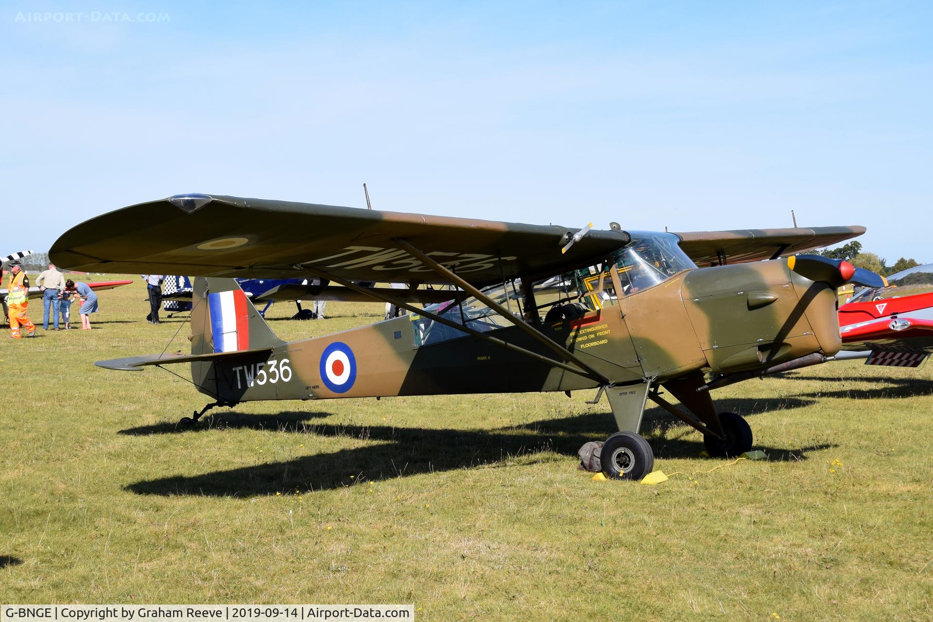 G-BNGE, 1946 Auster AOP.6 C/N 1925, Parked at Bury St Edmunds, Rougham Airfield, UK.
