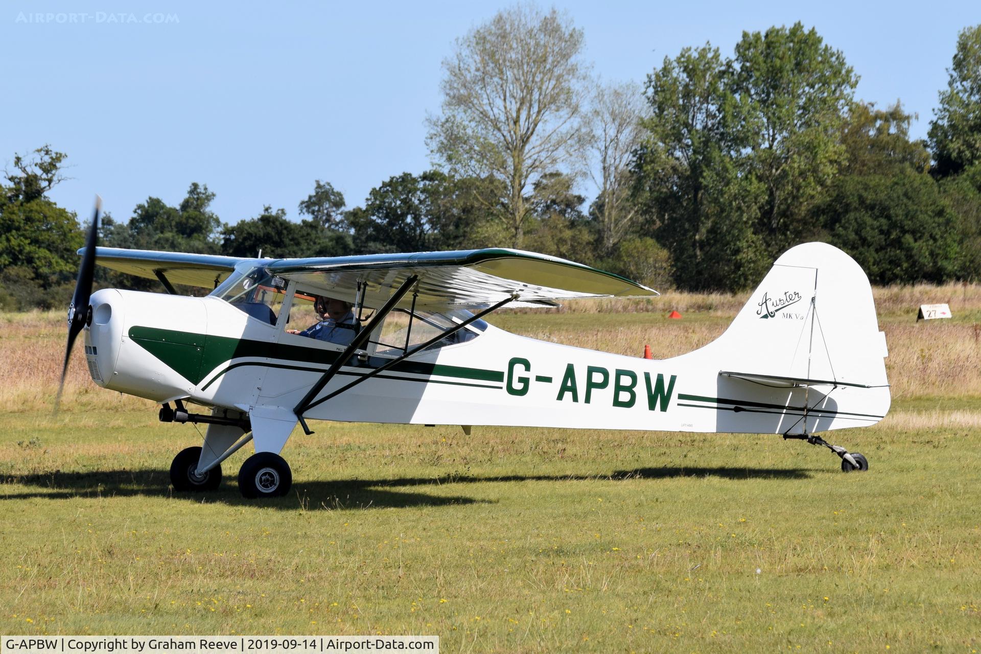 G-APBW, 1957 Auster 5A C/N 3405, Just landed at, Bury St Edmunds, Rougham Airfield, UK.