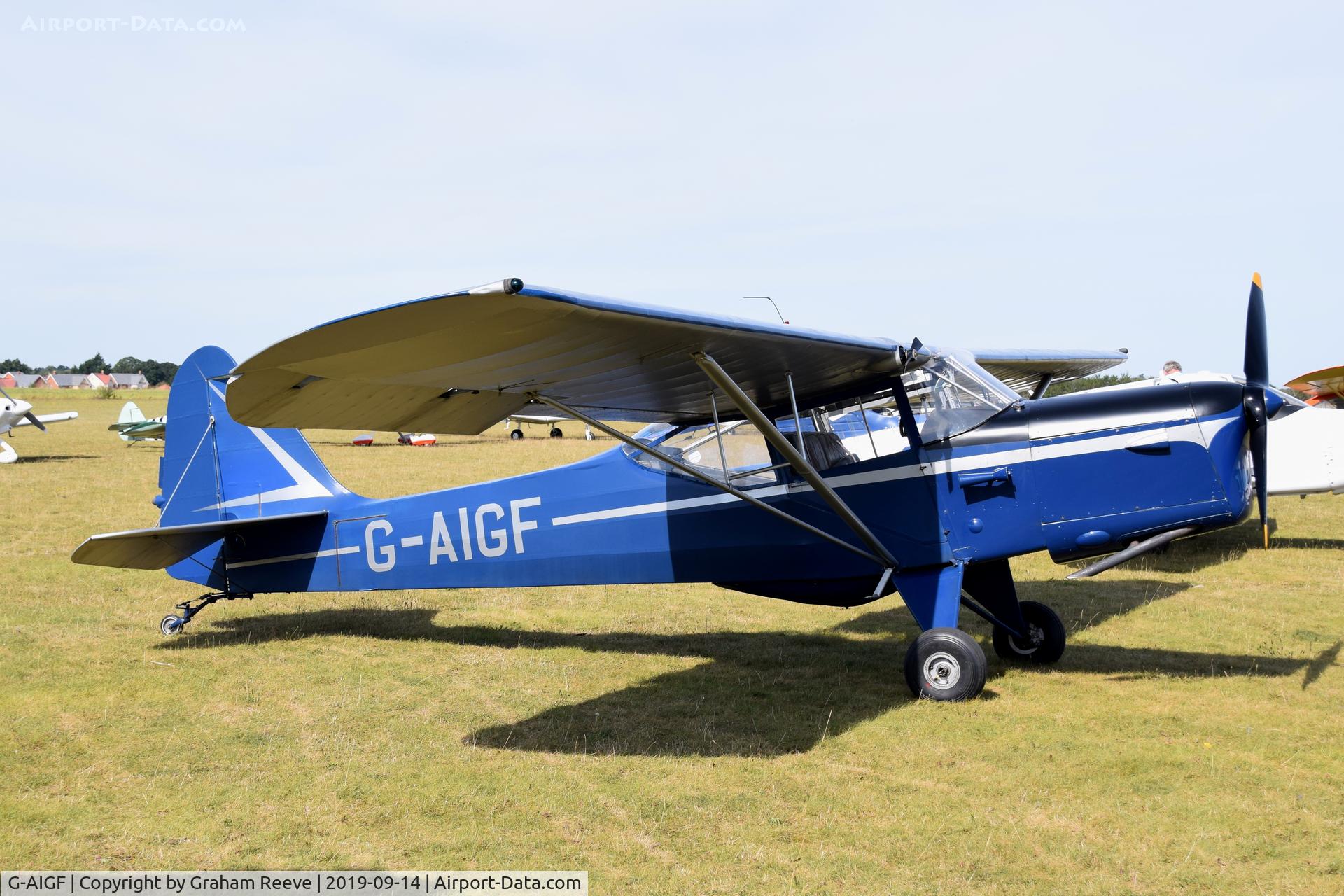 G-AIGF, 1946 Auster J-1N Alpha C/N 2188, Parked at, Bury St Edmunds, Rougham Airfield, UK.