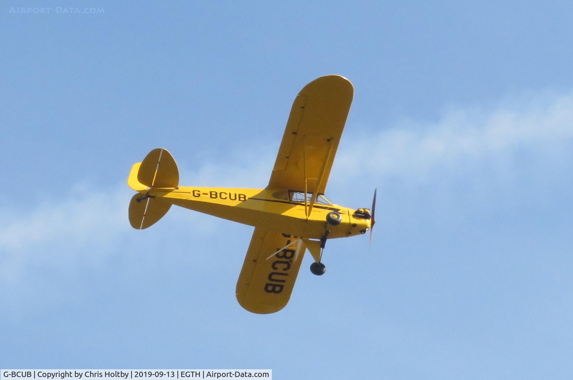 G-BCUB, 1943 Piper J3C-65 Cub (Lippert Reed Conversion) Cub C/N 13186, 1943 Piper Cub circuiting to land at Old Warden