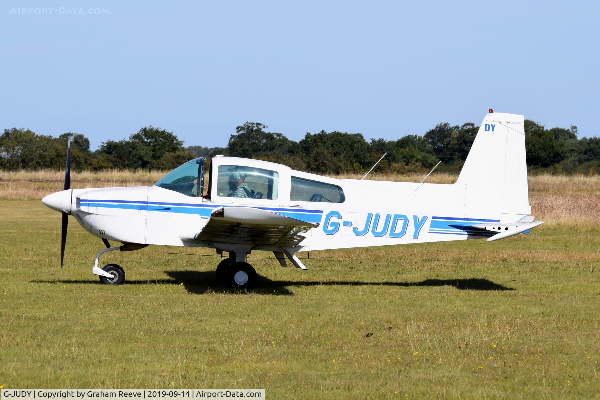 G-JUDY, 1978 Grumman American AA-5A Cheetah C/N AA5A-0620, Just landed at, Bury St Edmunds, Rougham Airfield, UK.