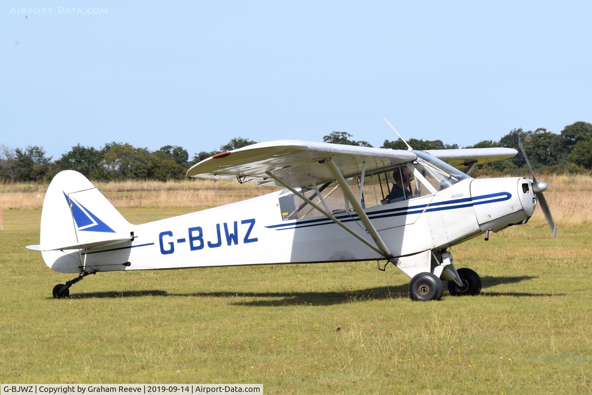 G-BJWZ, 1951 Piper L-18C Super Cub (PA-18-95) C/N 18-1361, Departing from, Bury St Edmunds, Rougham Airfield, UK.
