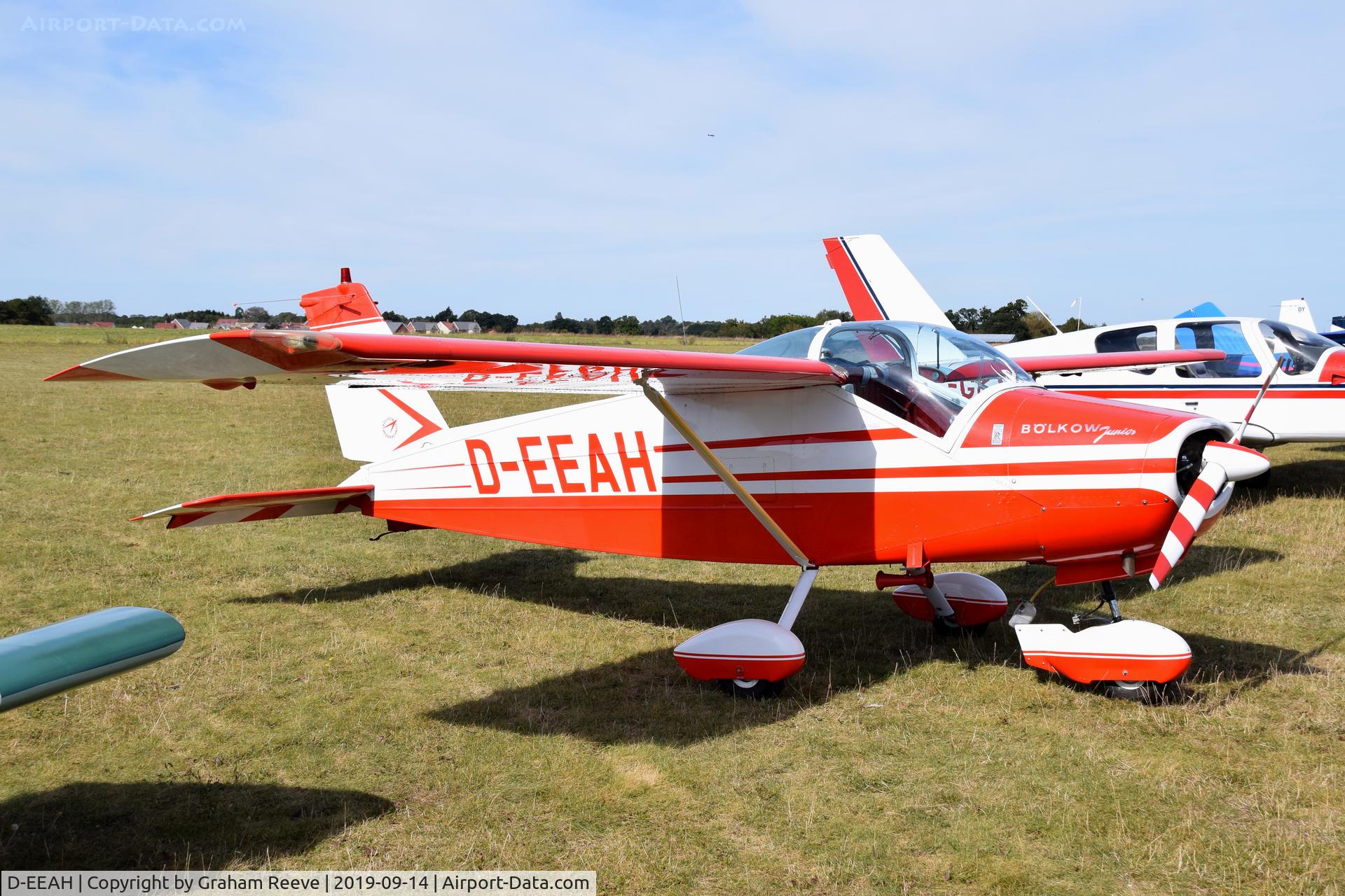 D-EEAH, 1967 Bolkow Bo-208C Junior C/N 658, Parked at, Bury St Edmunds, Rougham Airfield, UK.