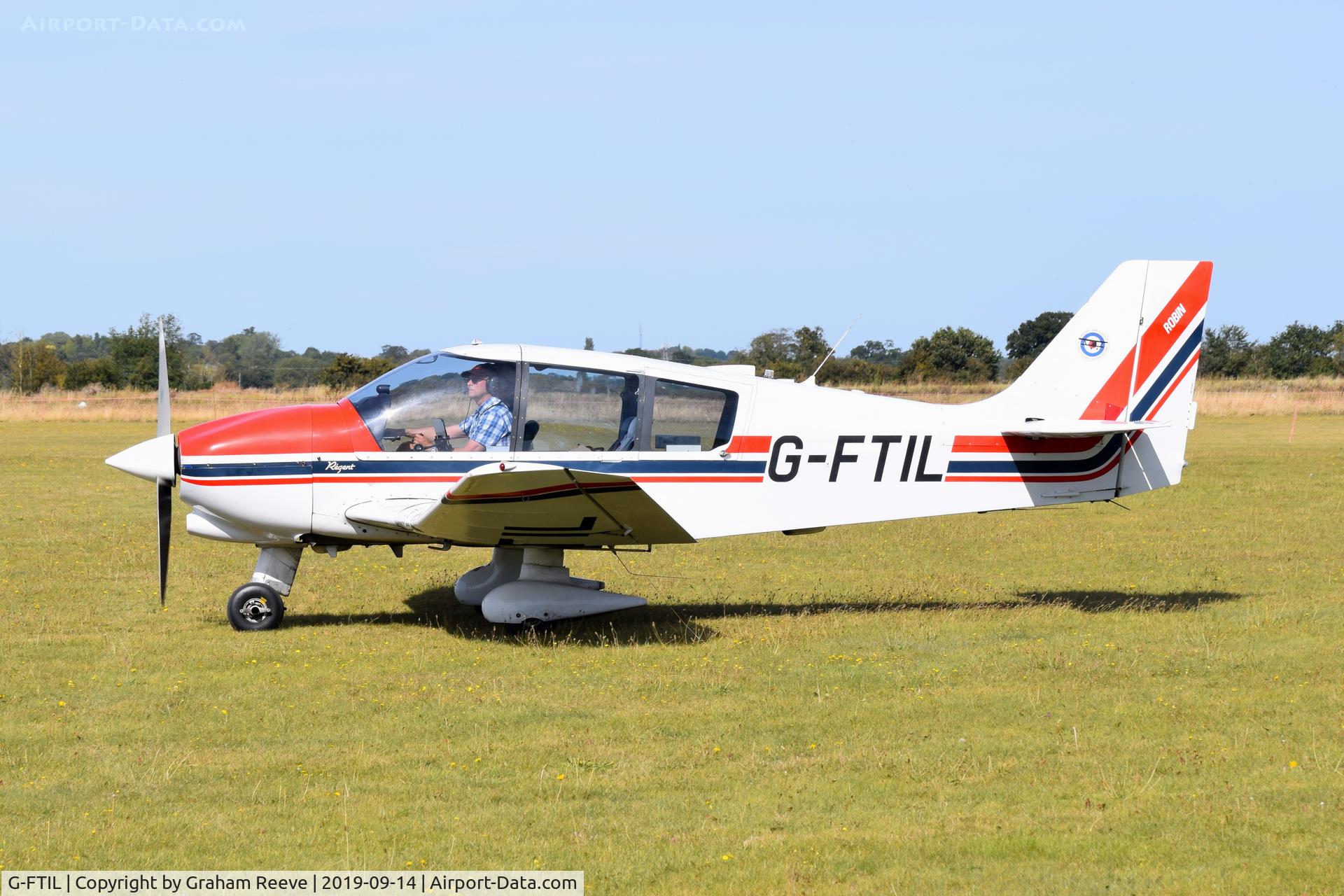 G-FTIL, 1988 Robin DR-400-180 Regent Regent C/N 1825, Just landed at, Bury St Edmunds, Rougham Airfield, UK. Currently without nose wheel spat.