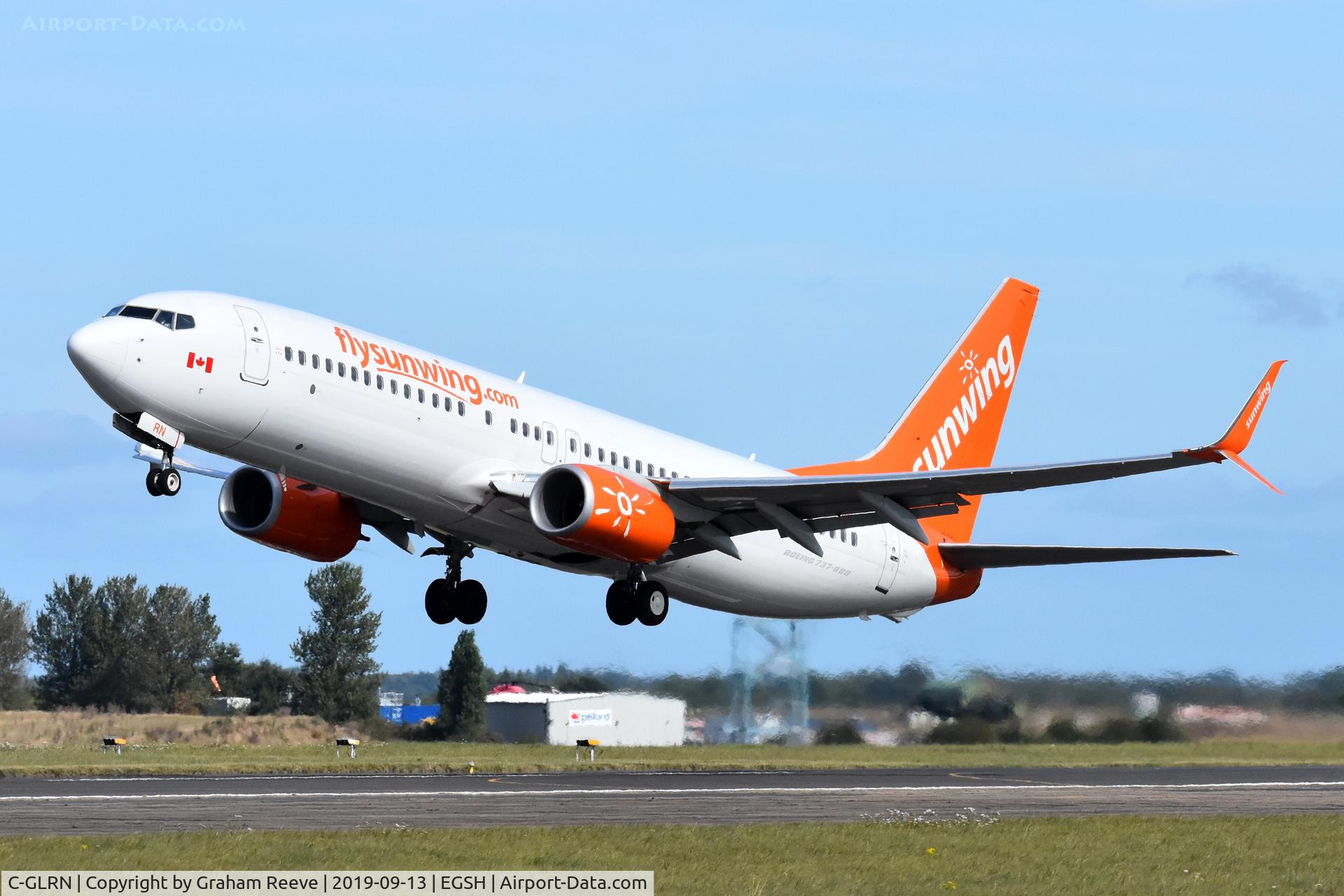 C-GLRN, 2017 Boeing 737-8SH(W) C/N 41353, Departing from Norwich.