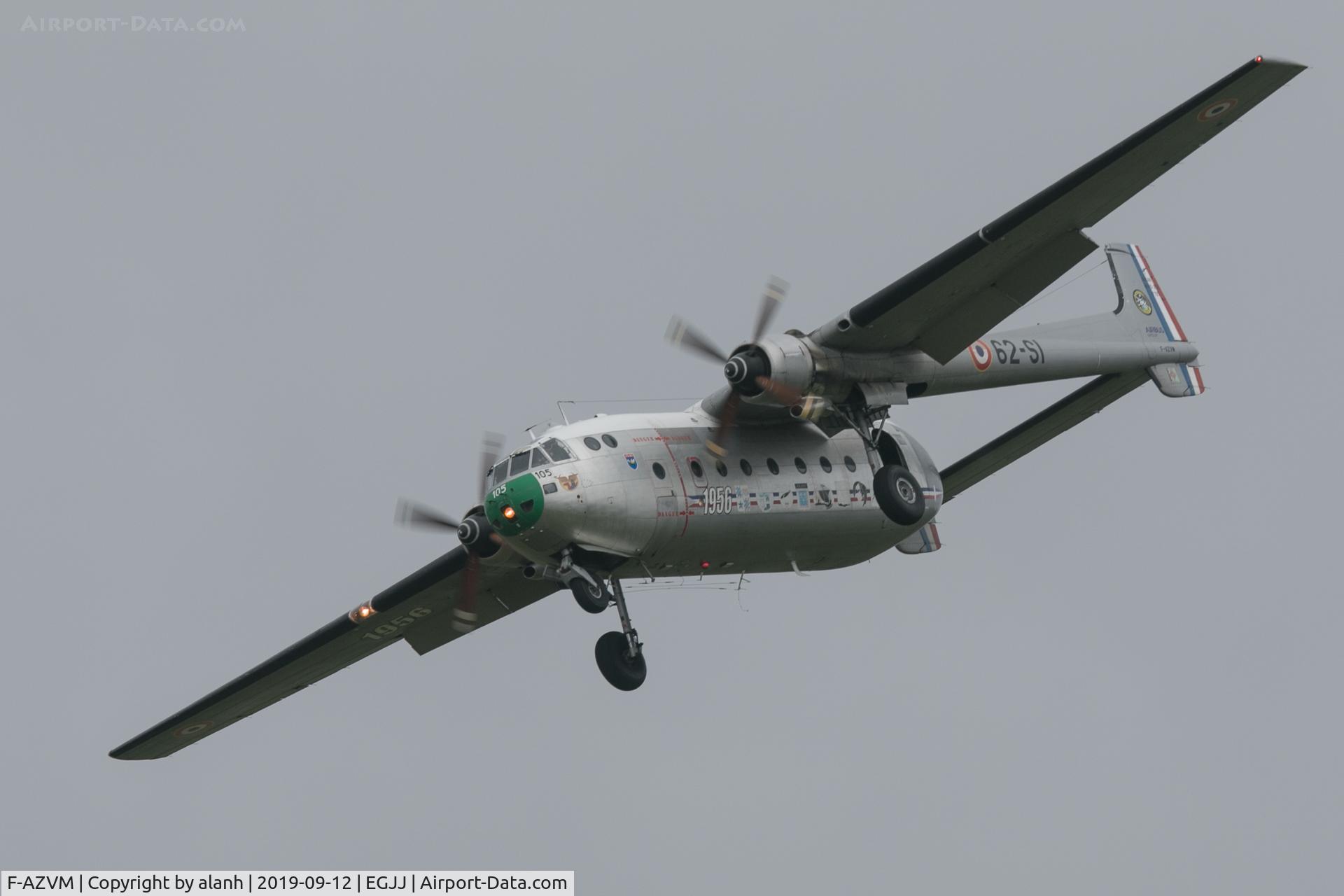F-AZVM, 1956 Nord N-2501F Noratlas C/N 105, On approach for 27 after displaying at Jersey airshow, 2019