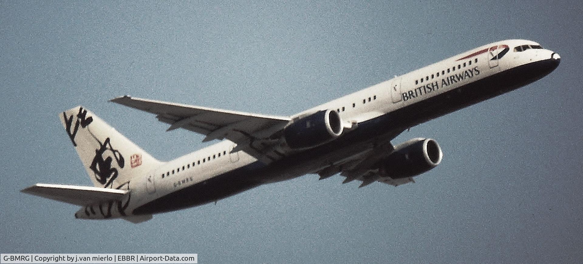 G-BMRG, 1988 Boeing 757-236/SF C/N 24102, Climbing from rwy25r at Brussels