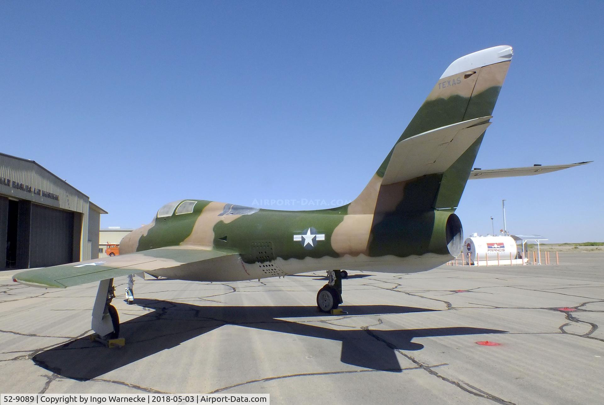 52-9089, 1952 General Motors F-84F-51-GK Thunderstreak C/N Not found 52-9089, Republic (General Motors) F-84F Thunderstreak at the War Eagles Air Museum, Santa Teresa NM