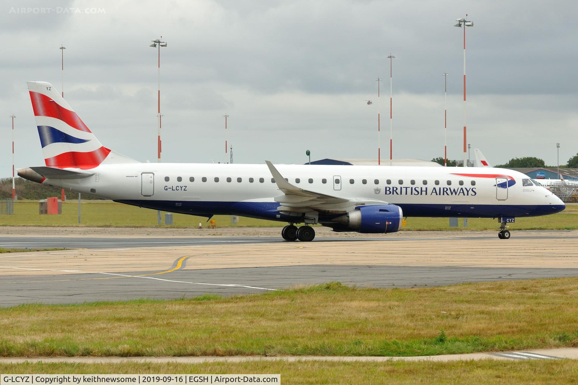 G-LCYZ, 2011 Embraer 190LR (ERJ-190-100LR) C/N 19000404, Arriving at Norwich from London City Airport.