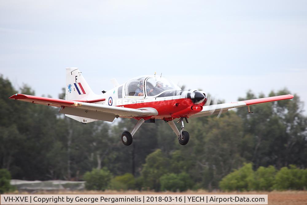 VH-XVE, 1975 Scottish Aviation Bulldog T.1 C/N BH120/348, Antique Aeroplane Assn of Australia National Fly-in.