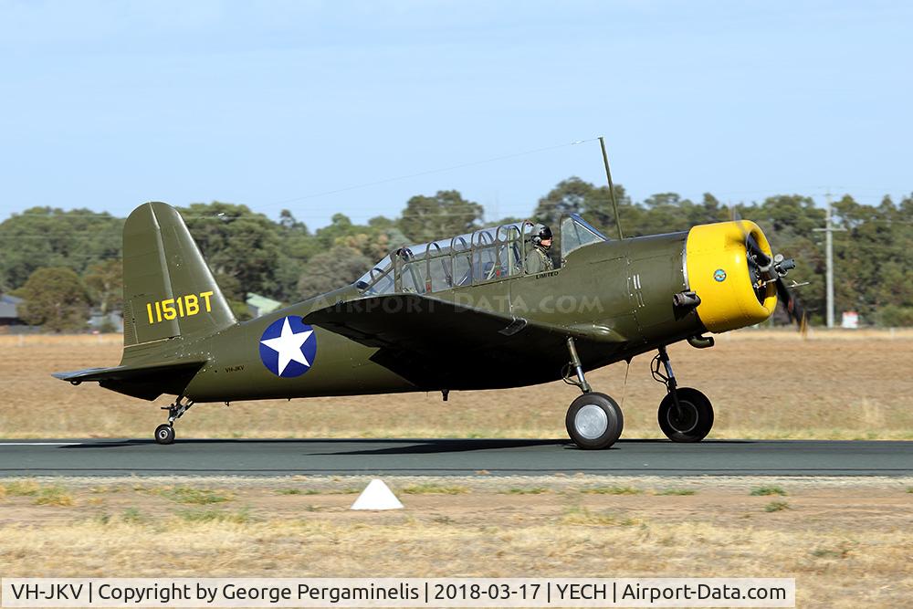 VH-JKV, 1942 Consolidated BT-13A Valiant C/N 7710, Antique Aeroplane Assn of Australia National Fly-in.
