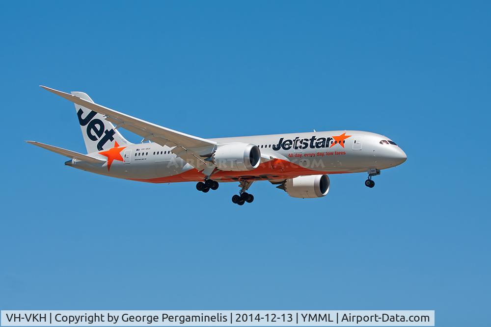 VH-VKH, 2014 Boeing 787-8 Dreamliner C/N 36233, On final for runway 34.