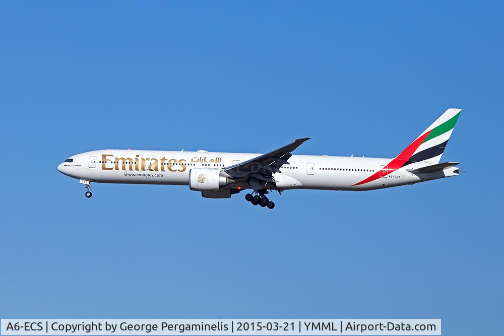 A6-ECS, 2009 Boeing 777-31H/ER C/N 38980, On final for runway 16.