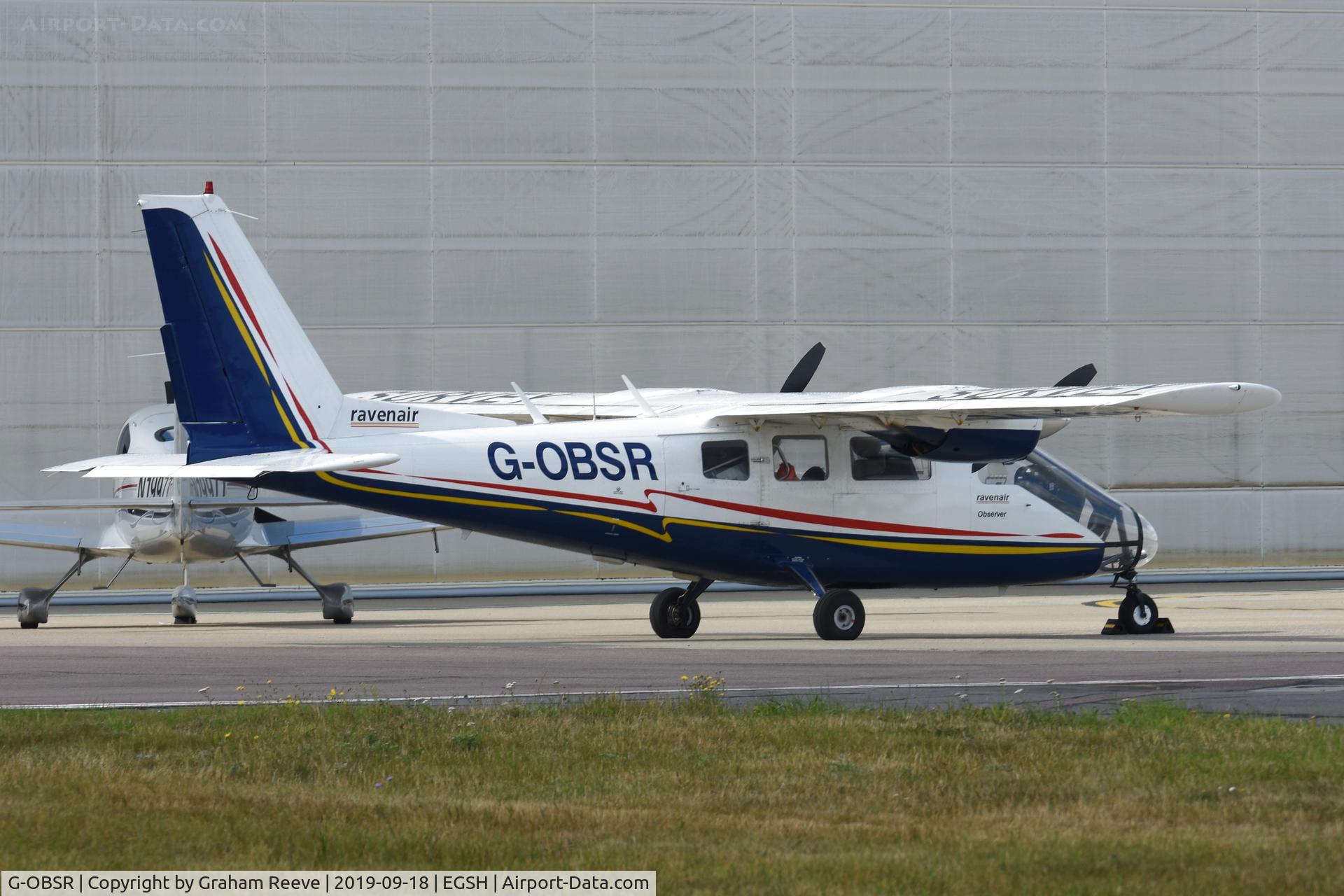 G-OBSR, 1980 Partenavia P-68 Observer C/N 236-01-OB, Parked at Norwich.