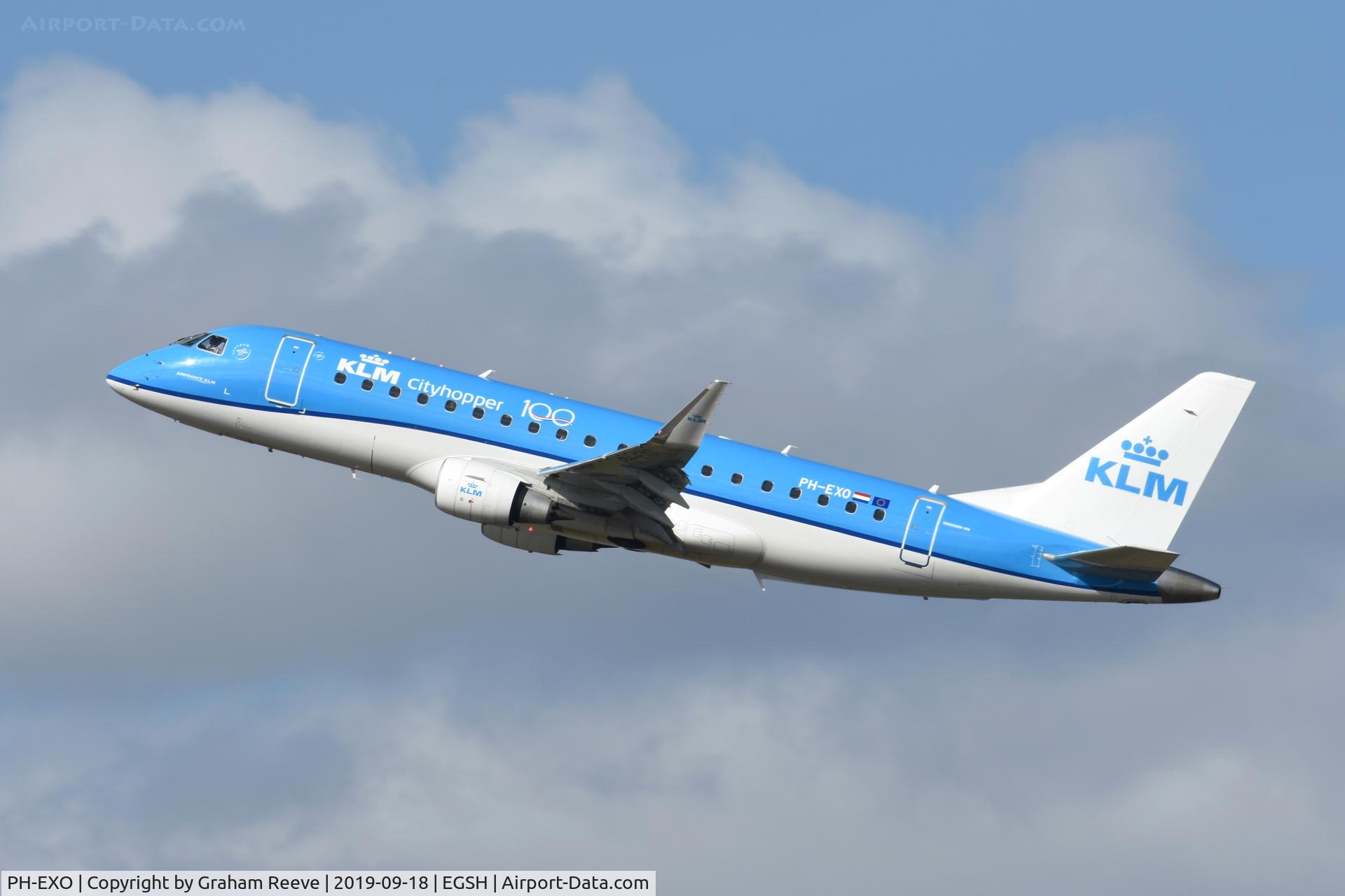 PH-EXO, 2017 Embraer 175STD (ERJ-170-200STD) C/N 17000668, Departing from Norwich.