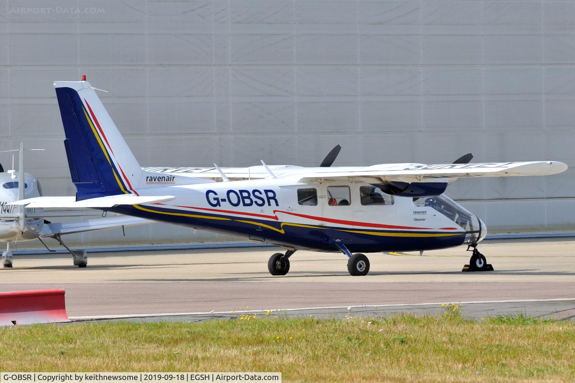 G-OBSR, 1980 Partenavia P-68 Observer C/N 236-01-OB, Parked at Norwich.