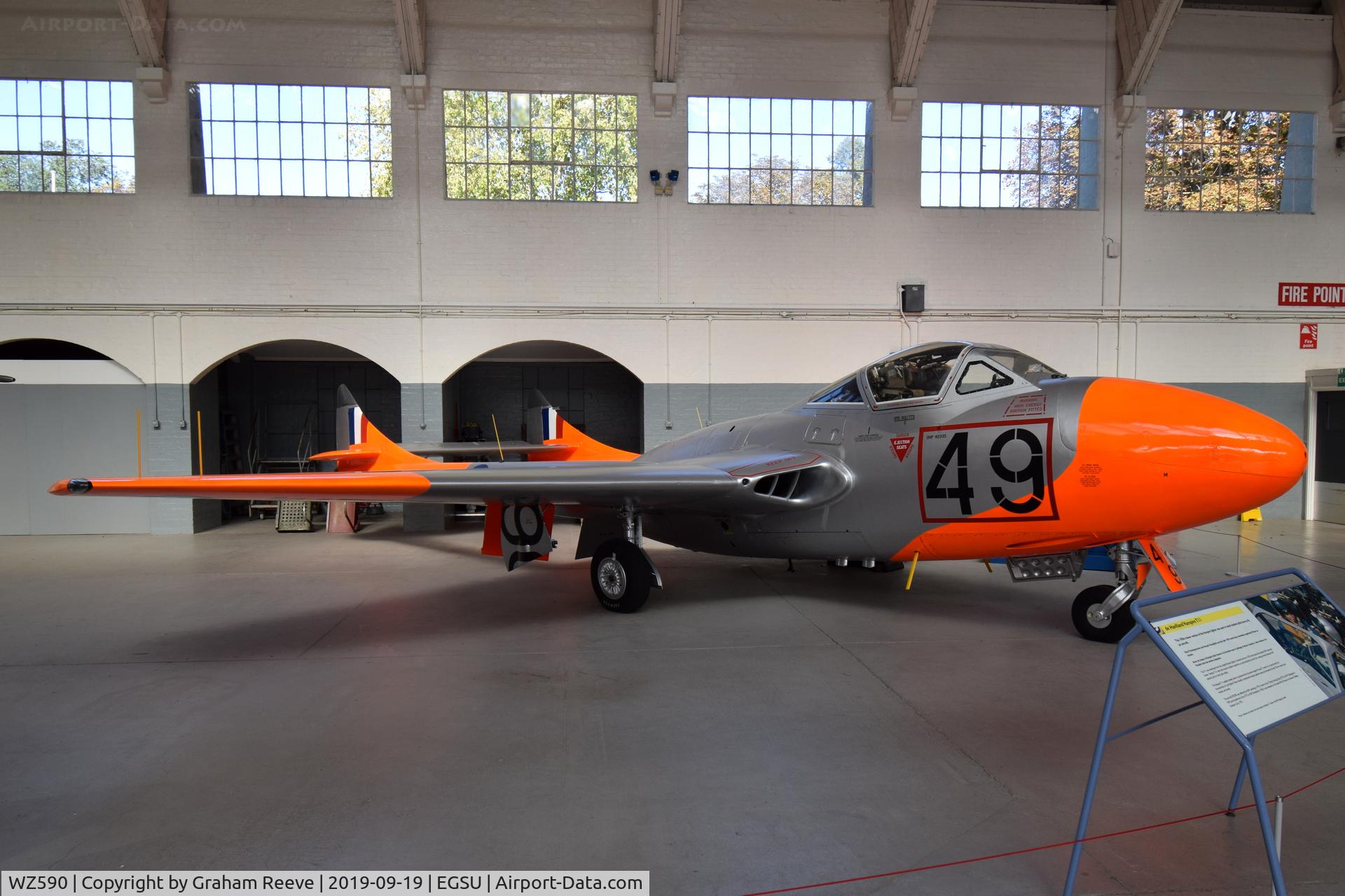 WZ590, 1953 De Havilland DH-115 Vampire T.11 C/N 15165, On display at the IWM, Duxford.
