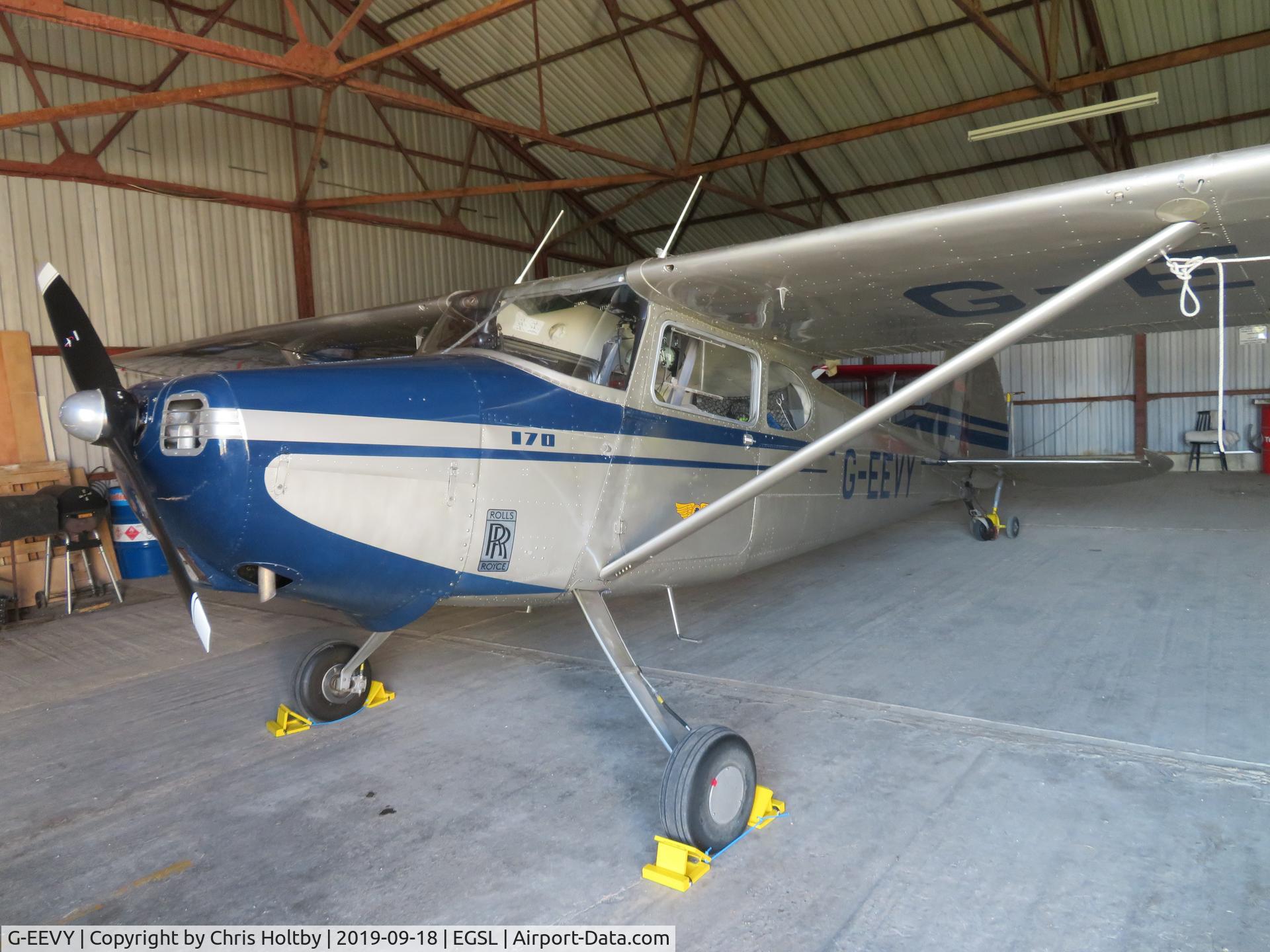 G-EEVY, 1950 Cessna 170A C/N 17019537, Hangared at its home base airfield at Andrewsfield