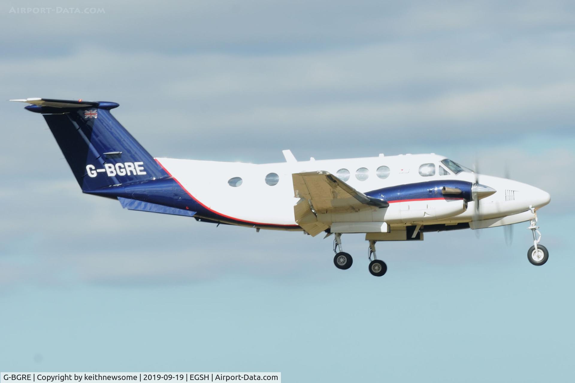 G-BGRE, 1979 Beech 200 Super King Air C/N BB-568, Arriving at Norwich.