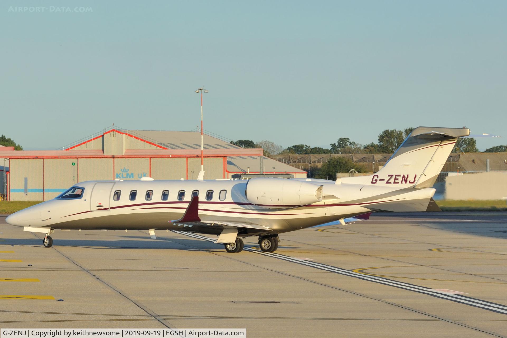 G-ZENJ, 2018 Learjet 75 C/N 45-565, Leaving Norwich for Blackpool.