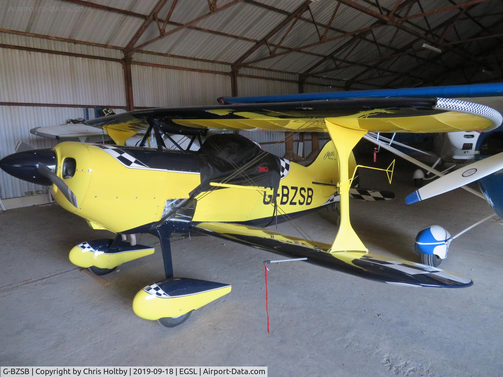 G-BZSB, 2001 Pitts S-1S Special C/N PFA 009-13697, Pitts Special hangared at Andrewsfield