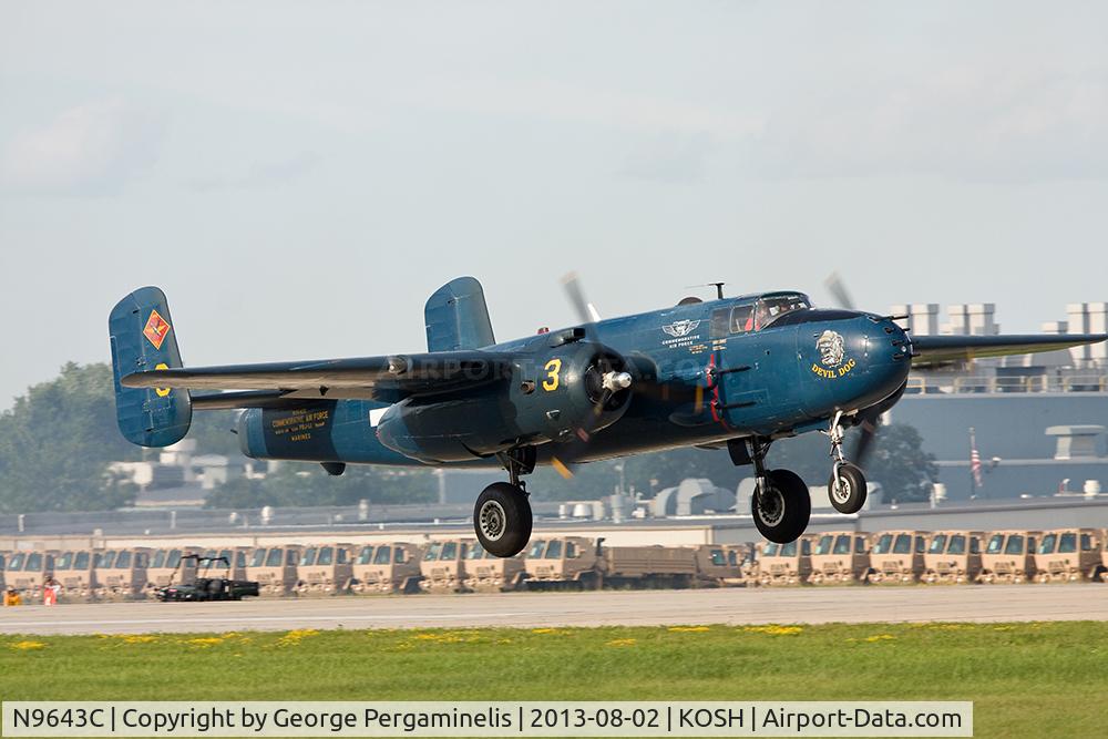 N9643C, 1944 North American B-25J Mitchell Mitchell C/N 108-47512, Departing from runway 18R.