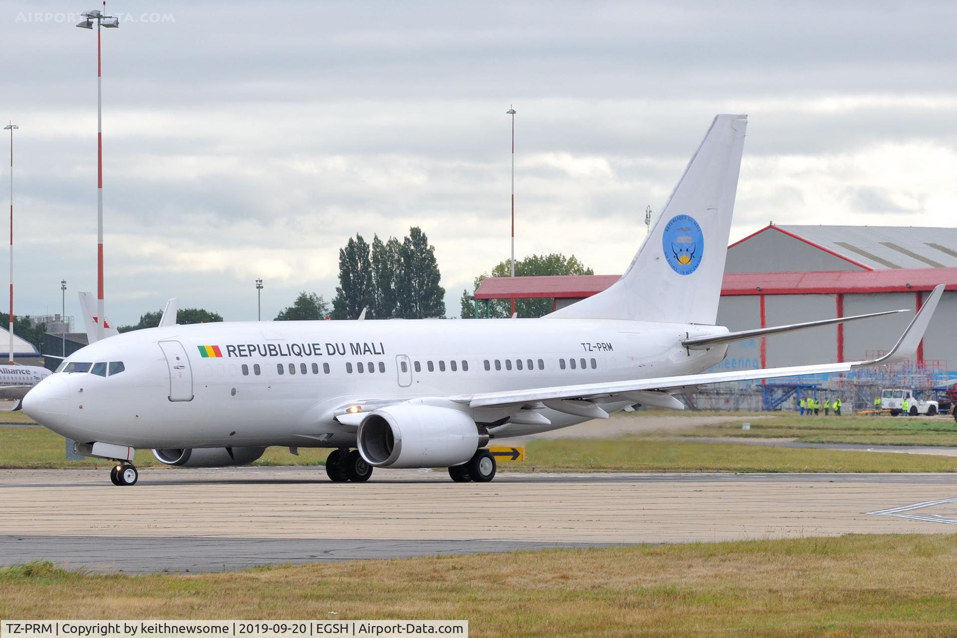 TZ-PRM, 1999 Boeing 737-7BC C/N 30328, Leaving Norwich.