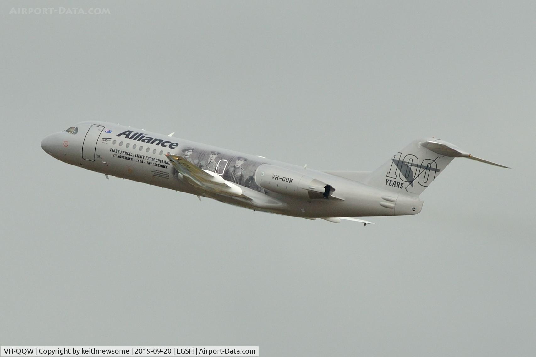 VH-QQW, 1996 Fokker 70 (F-28-0070) C/N 11569, Leaving for air test.