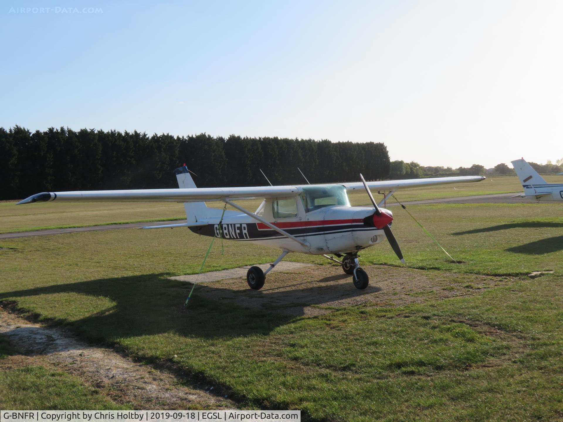 G-BNFR, 1978 Cessna 152 C/N 15282035, Parked securely at Andrewsfield