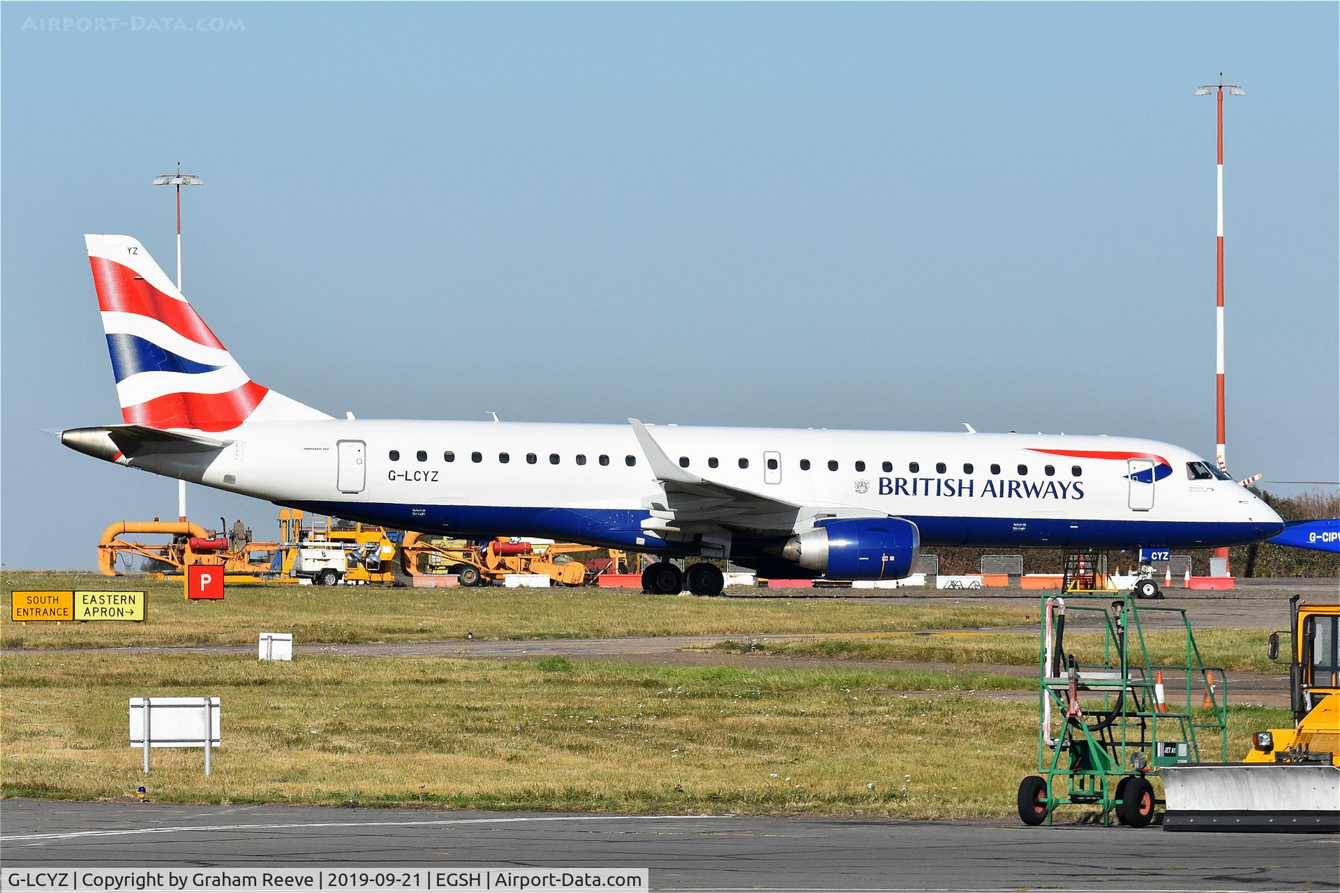 G-LCYZ, 2011 Embraer 190LR (ERJ-190-100LR) C/N 19000404, Parked at Norwich.