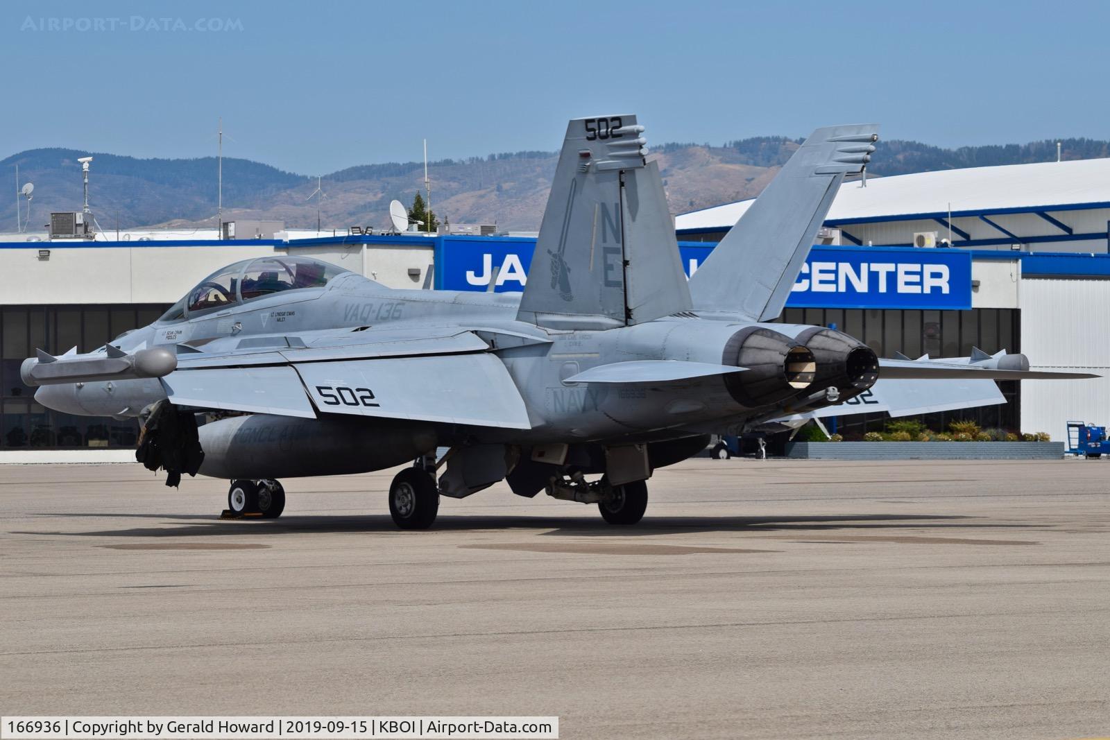 166936, Boeing EA-18G Growler C/N G-21, Parked on north GA ramp. NE-502, VAQ-136, CVW2, USS Carl Vinson.