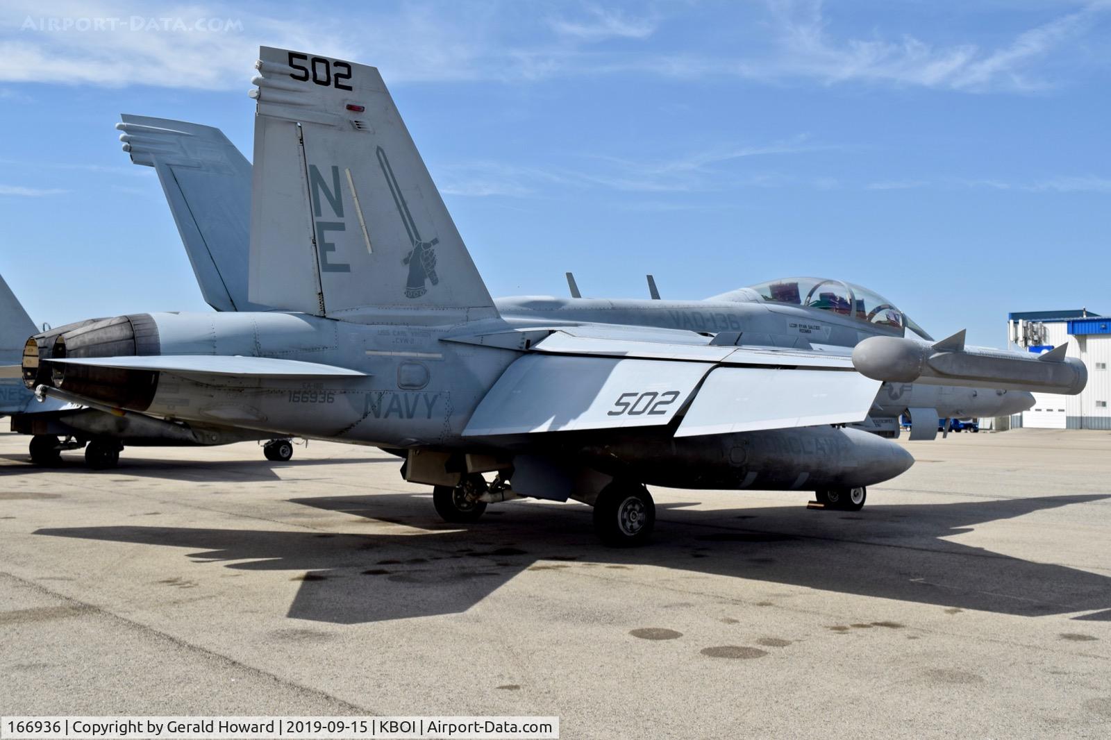 166936, Boeing EA-18G Growler C/N G-21, Parked on north GA ramp. NE-502, VAQ-136, CVW2, USS Carl Vinson.