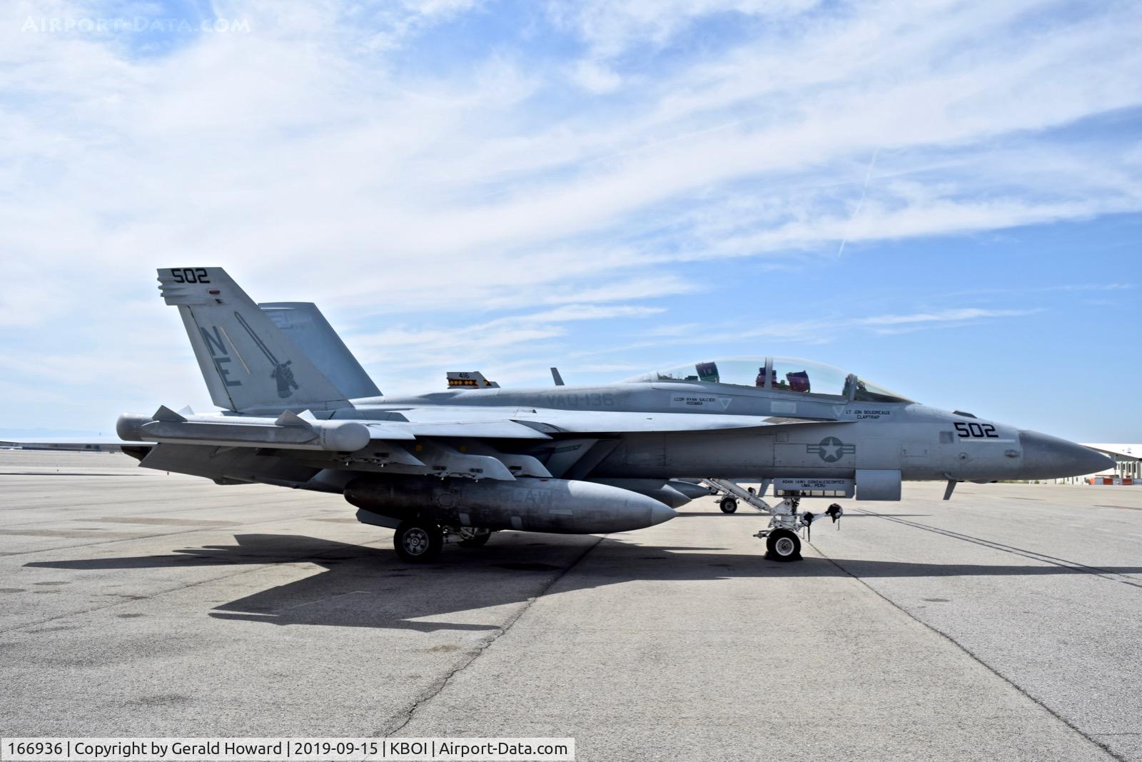 166936, Boeing EA-18G Growler C/N G-21, Parked on north GA ramp. NE-502, VAQ-136, CVW2, USS Carl Vinson.