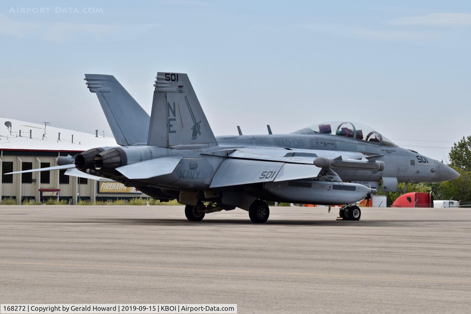 168272, Boeing EA-18G Growler C/N G54, Parked on the north GA ramp. VAQ-136, CVW@, USS Carl Vinson.
