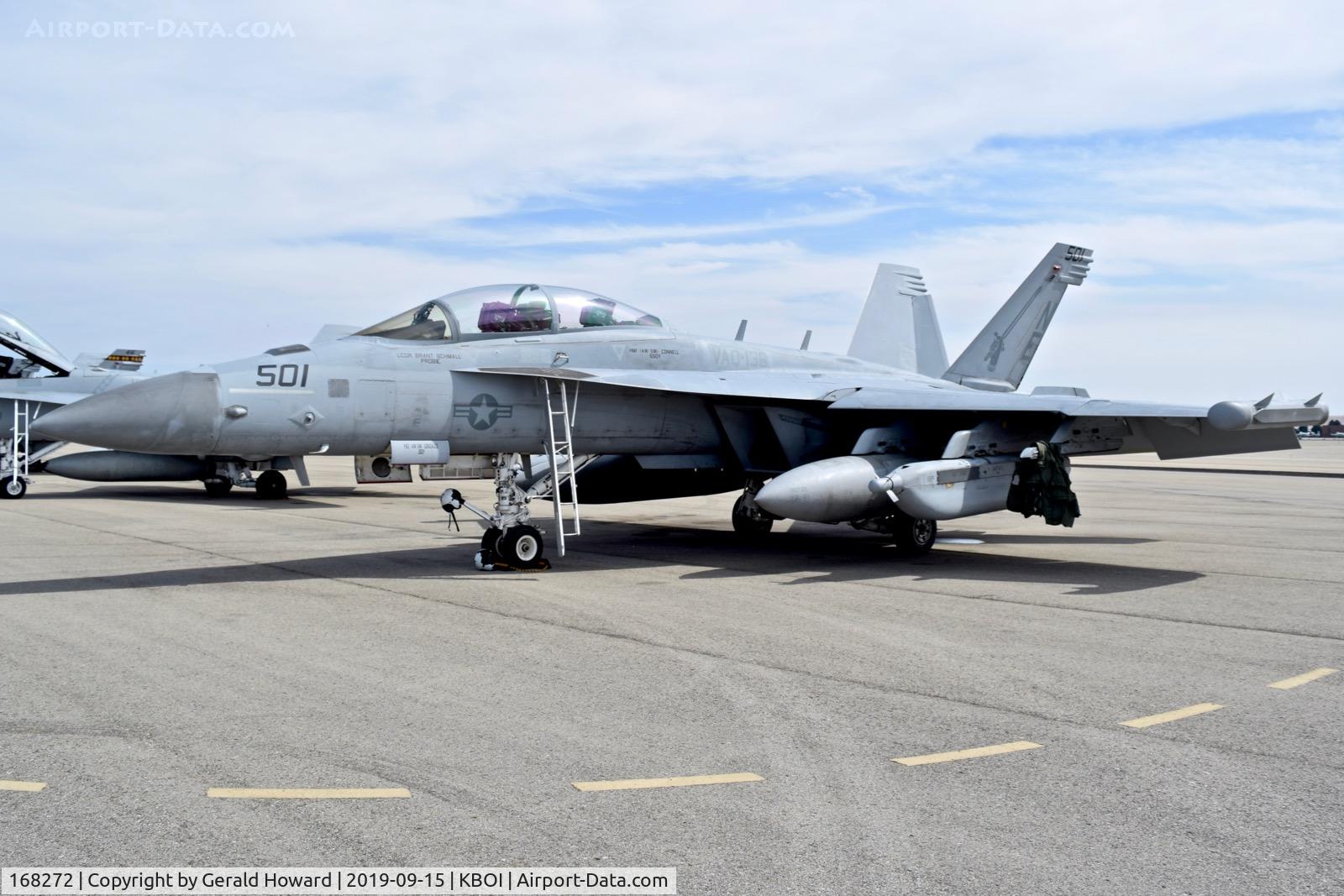 168272, Boeing EA-18G Growler C/N G54, Parked on the north GA ramp. VAQ-136, CVW@, USS Carl Vinson.