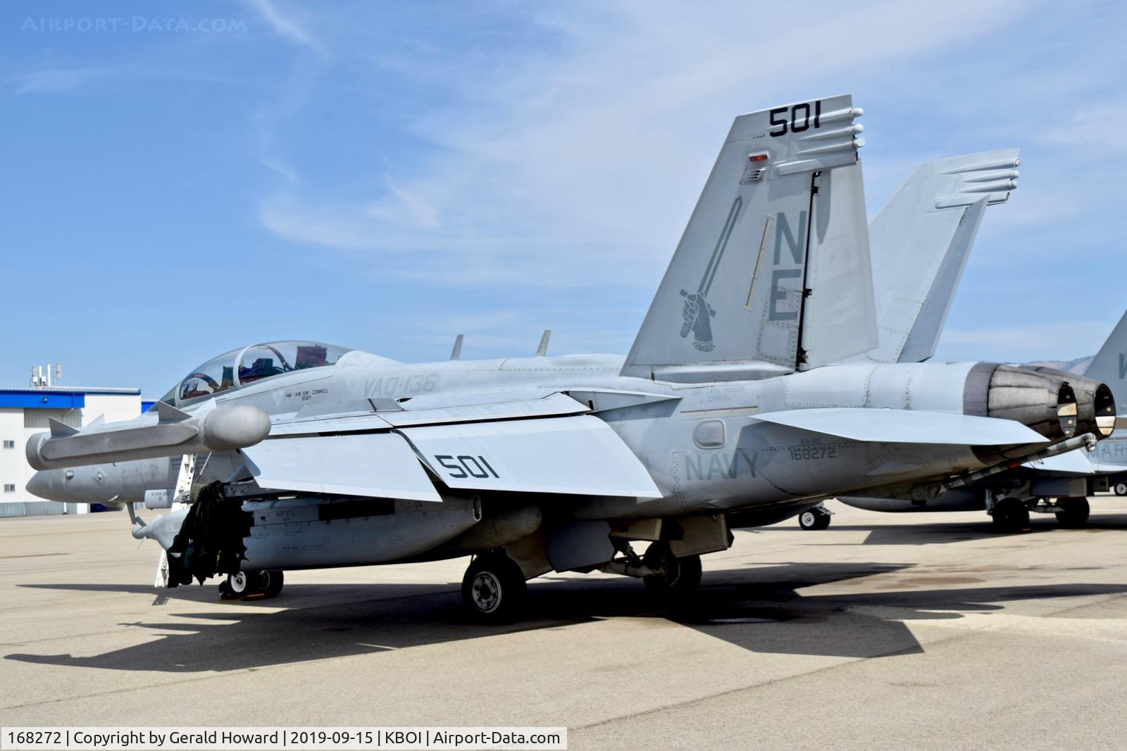 168272, Boeing EA-18G Growler C/N G54, Parked on the north GA ramp. VAQ-136, CVW@, USS Carl Vinson.