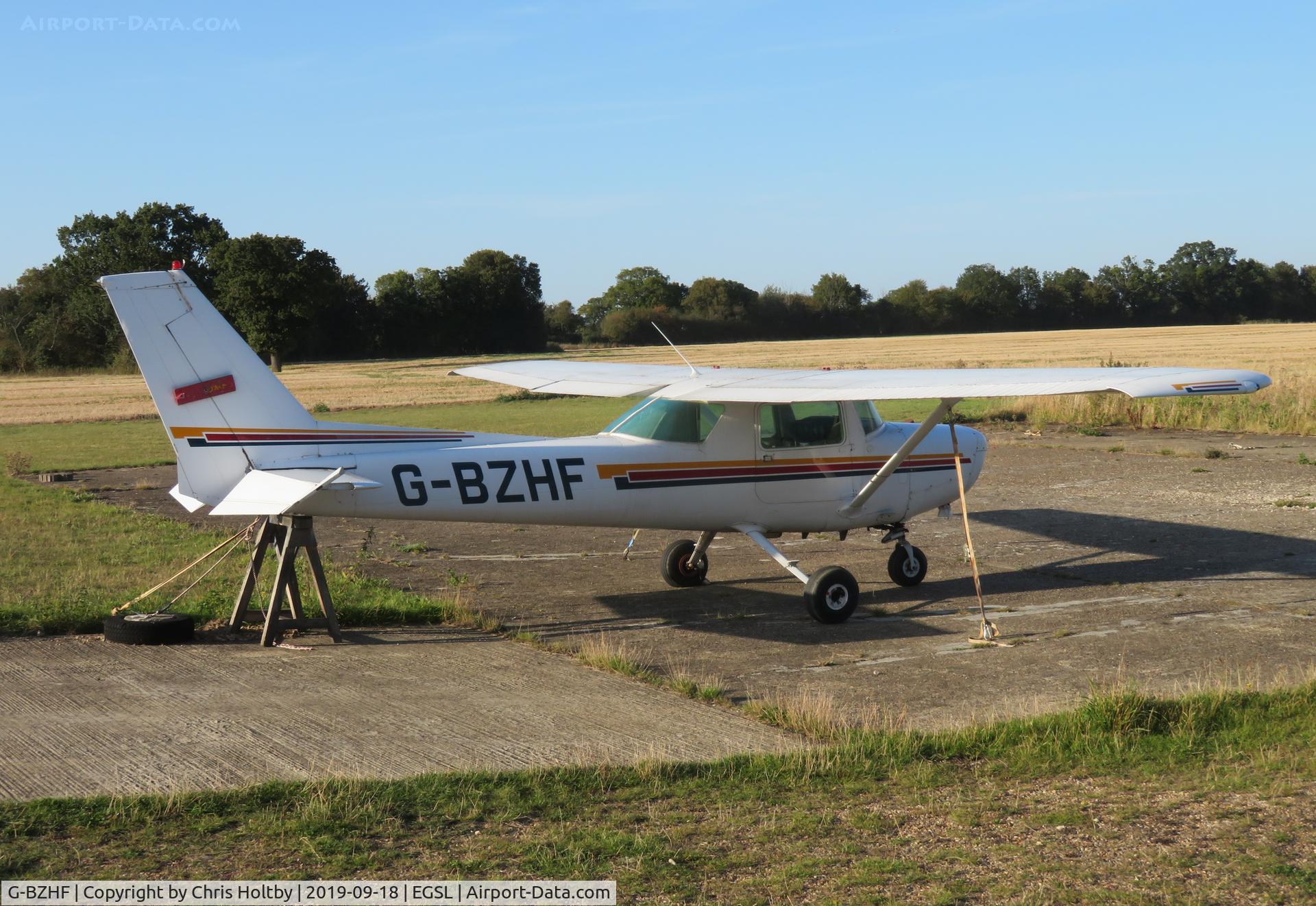 G-BZHF, 1979 Cessna 152 C/N 152-83986, Parked securely without propeller & based at Andrewsfield