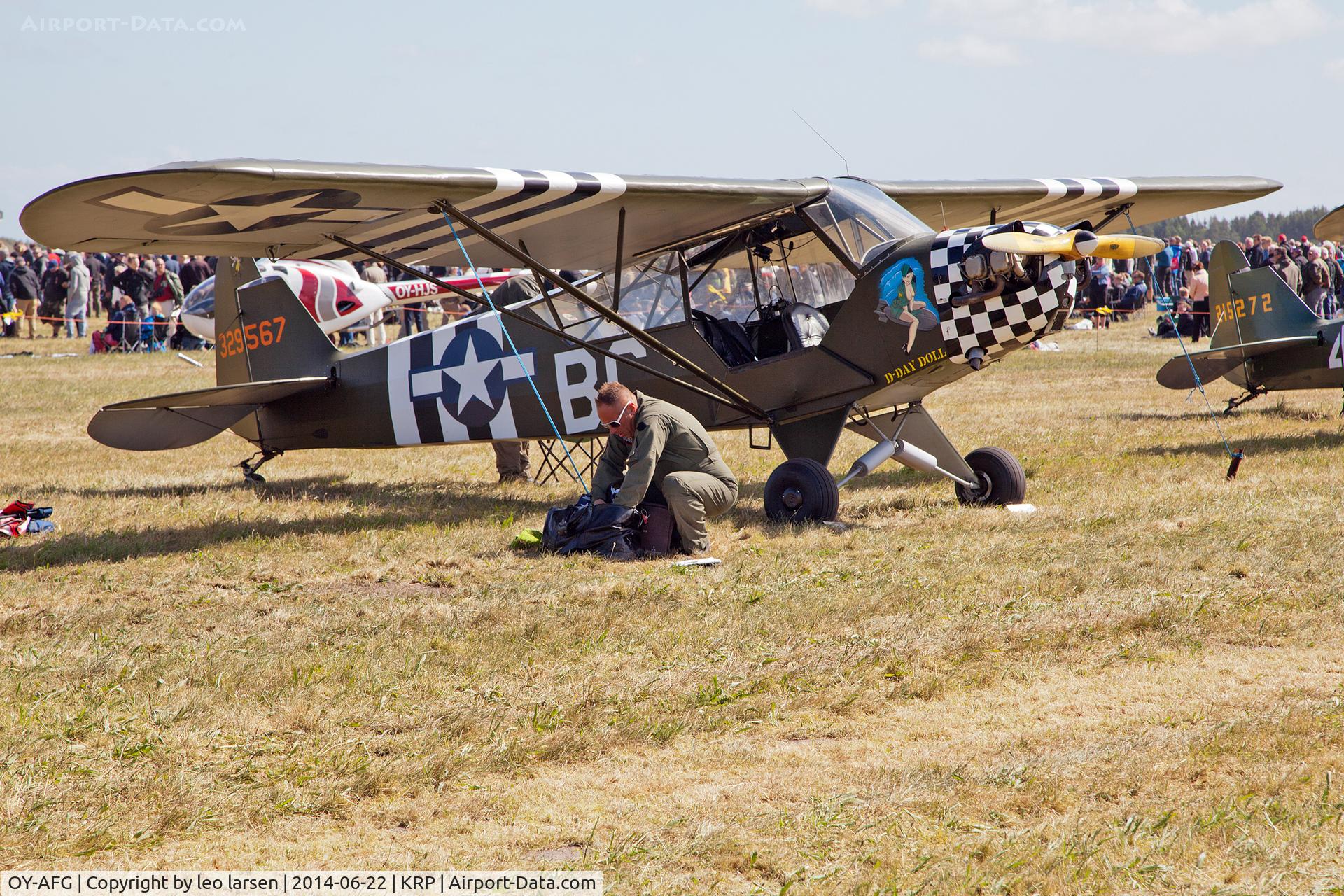 OY-AFG, 1943 Piper L-4H Grasshopper (J3C-65D) C/N 10858, Karup Air Show 22.6.2014
 