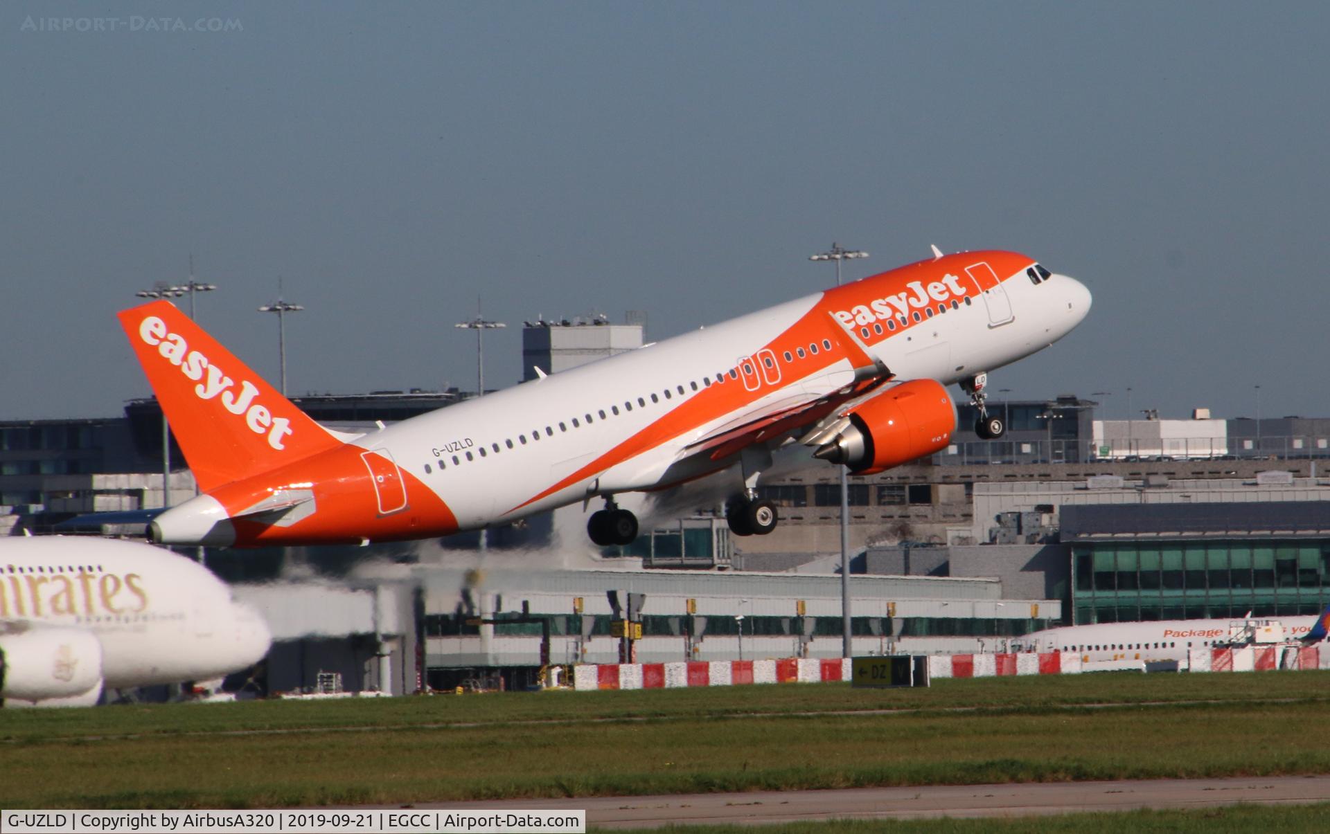 G-UZLD, 2019 Airbus A320-251N C/N 9036, departing Manchester