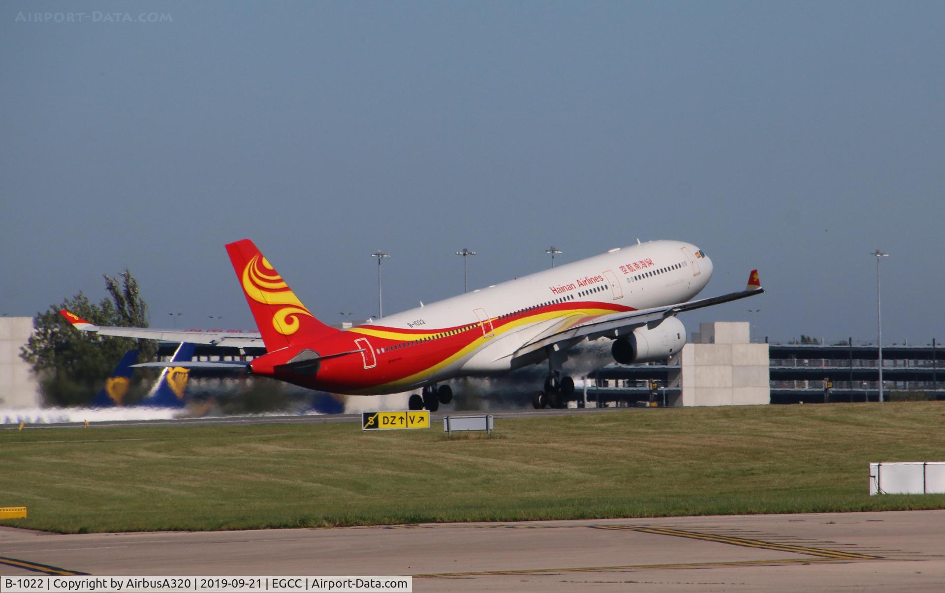 B-1022, 2017 Airbus A330-343 C/N 1827, departing Manchester