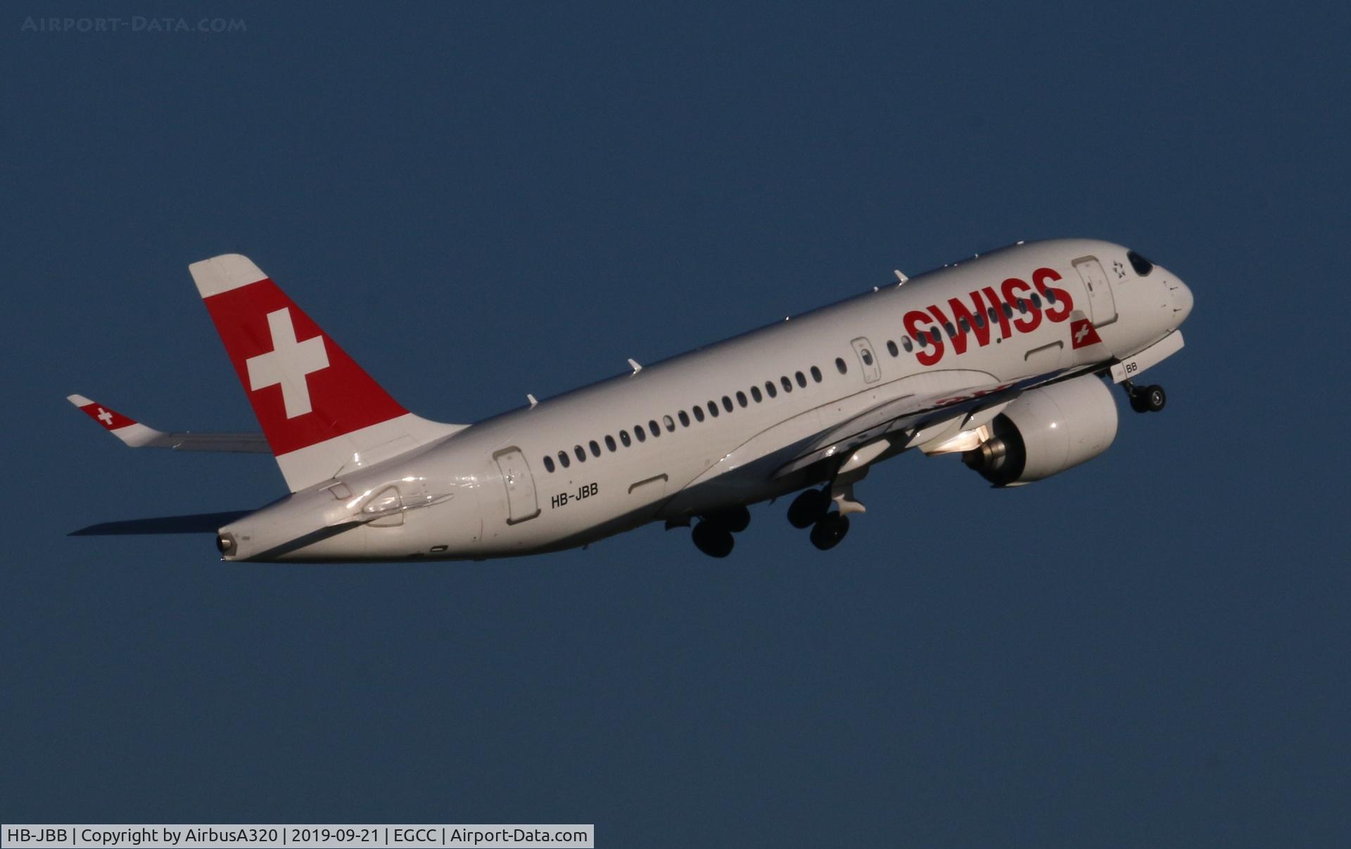 HB-JBB, 2016 Bombardier CSeries CS100 (BD-500-1A10) C/N 50011, Departing Manchester
