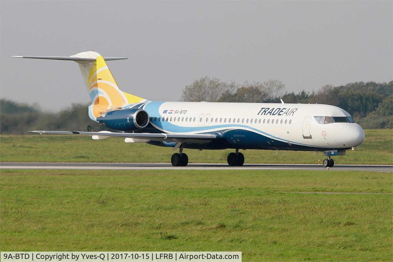 9A-BTD, 1992 Fokker 100 (F-28-0100) C/N 11407, Fokker 100, Taxiing rwy 25L, Brest-Bretagne airport (LFRB-BES)