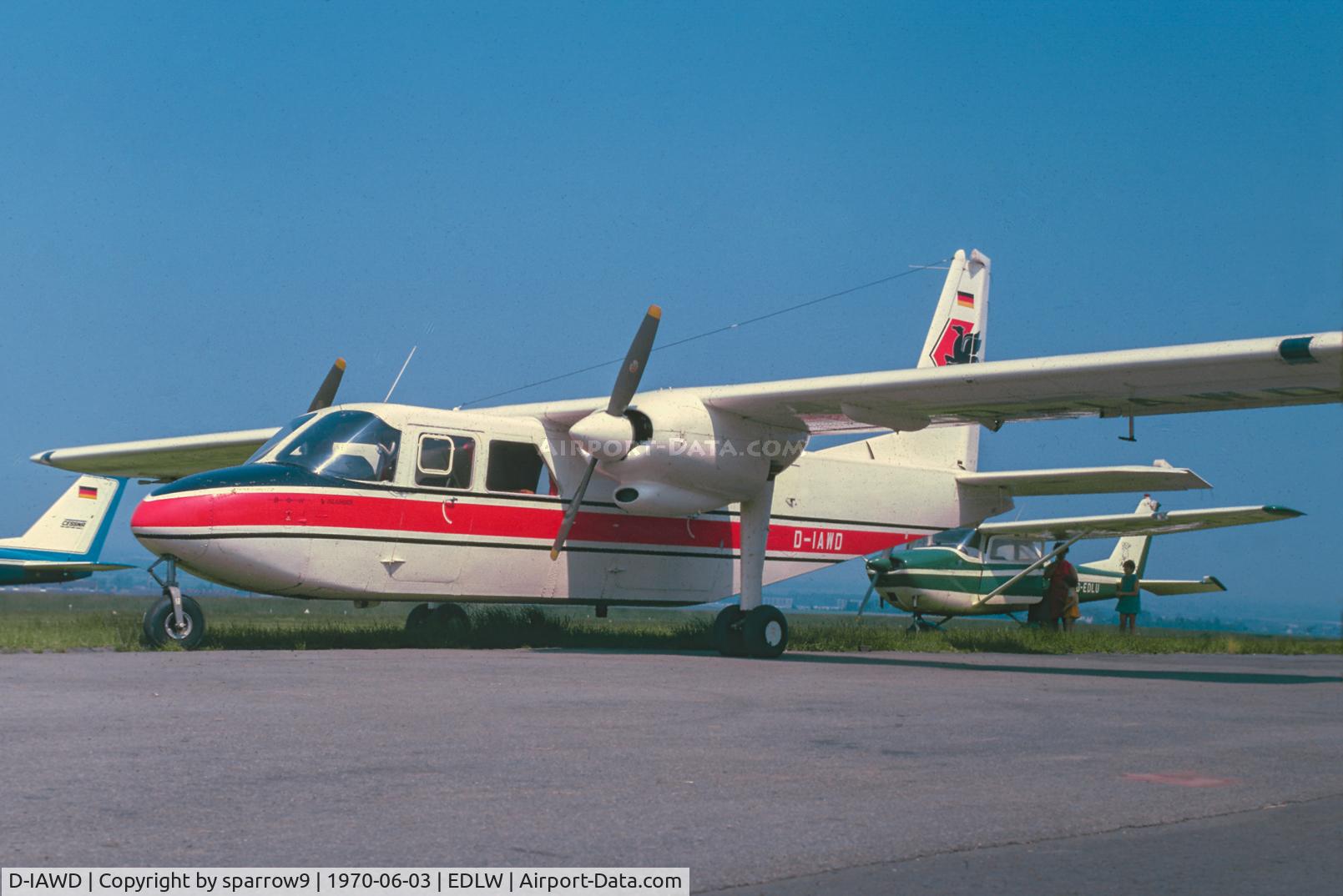 D-IAWD, 1969 Britten-Norman BN-2A Islander C/N 84, At Dortmund-Wickede. Scanned from a slide.
