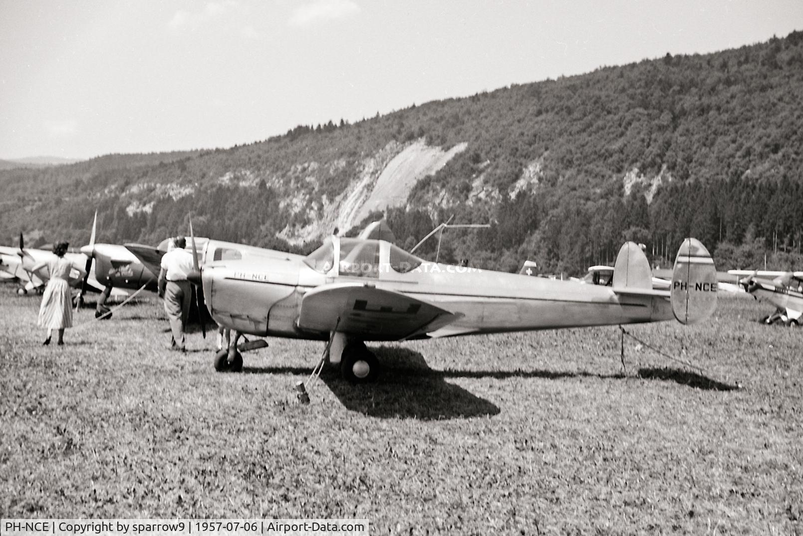 PH-NCE, 1947 Erco 415CD Ercoupe C/N 4765, Rallye de la Montre Biel-Boezingen. Scanned from a 6x9 b+w negative.