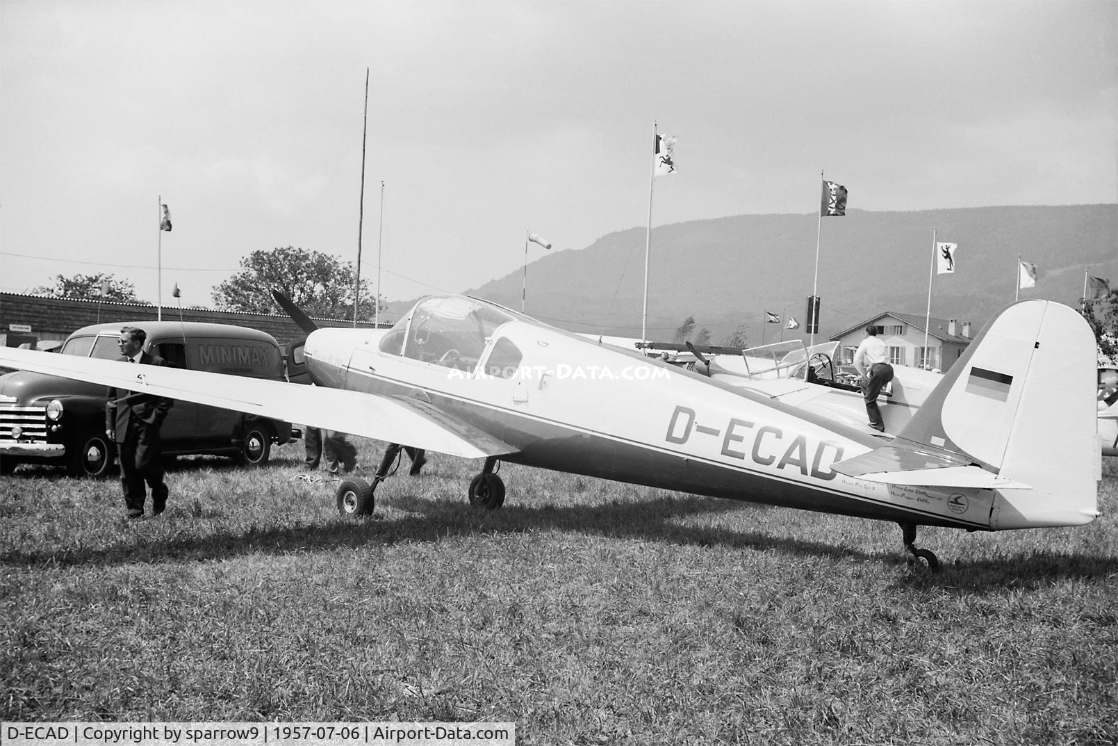 D-ECAD, 1956 Klemm KL-107 V-8 C/N 101, Rallye de la Montre Biel-Boezingen.Scanned from a 6x9 b+w negative.