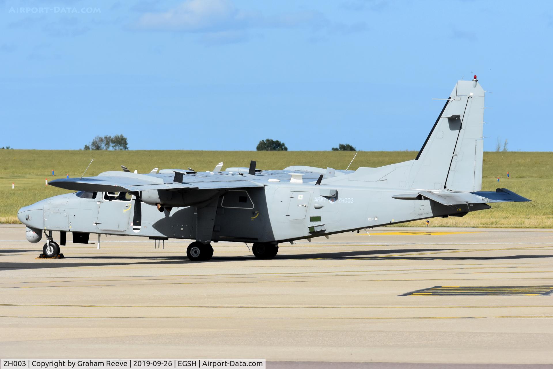 ZH003, 2009 Britten-Norman BN-2T-4S Defender AL2 C/N 4016, Parked at Norwich.