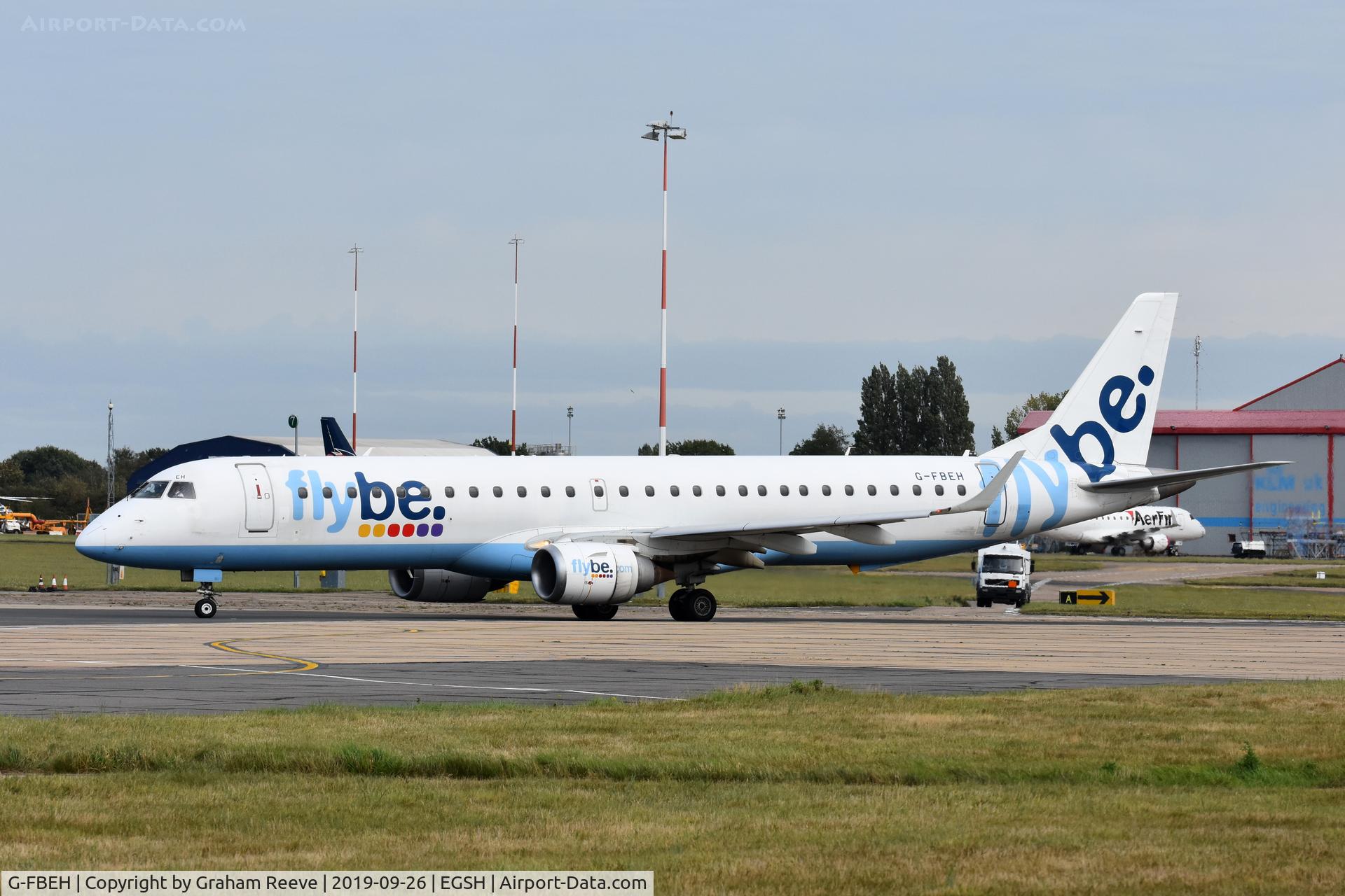 G-FBEH, 2007 Embraer 195LR (ERJ-190-200LR) C/N 19000128, Departing from Norwich.